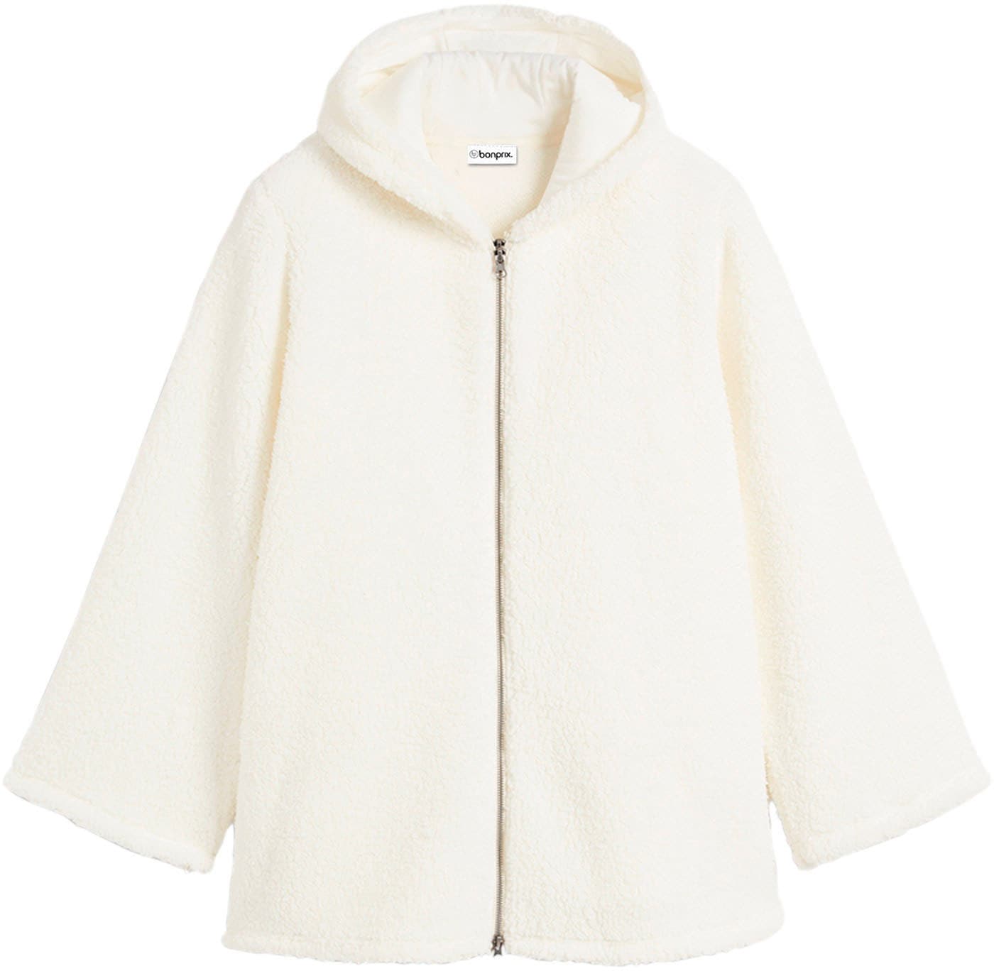 bonprix Fleecejacke mit Kapuze aus kuscheligem Teddymaterial, mit 2-Wege-Reißverschluss, in A-Linie