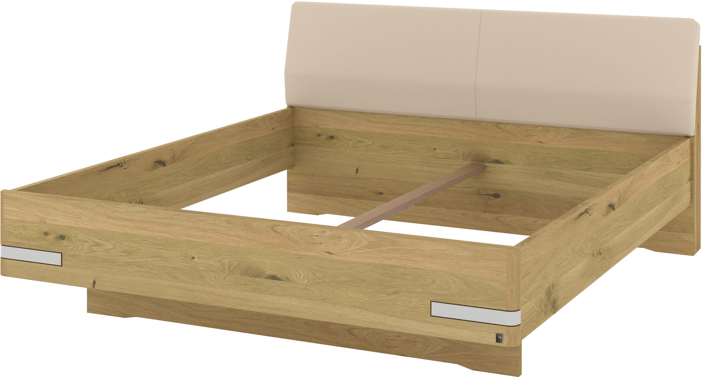 Musterring Holzbett »Savona, Bettgestell, Bettrahmen, teilmassiv Bianco-Eiche« Belastbarkeit 220 Kg, 4-fache Liegehöhenverstellung, MADE IN GERMANY,  Kopfteil Kunstleder Champagner, Details in Chrom, verschiedene Größen