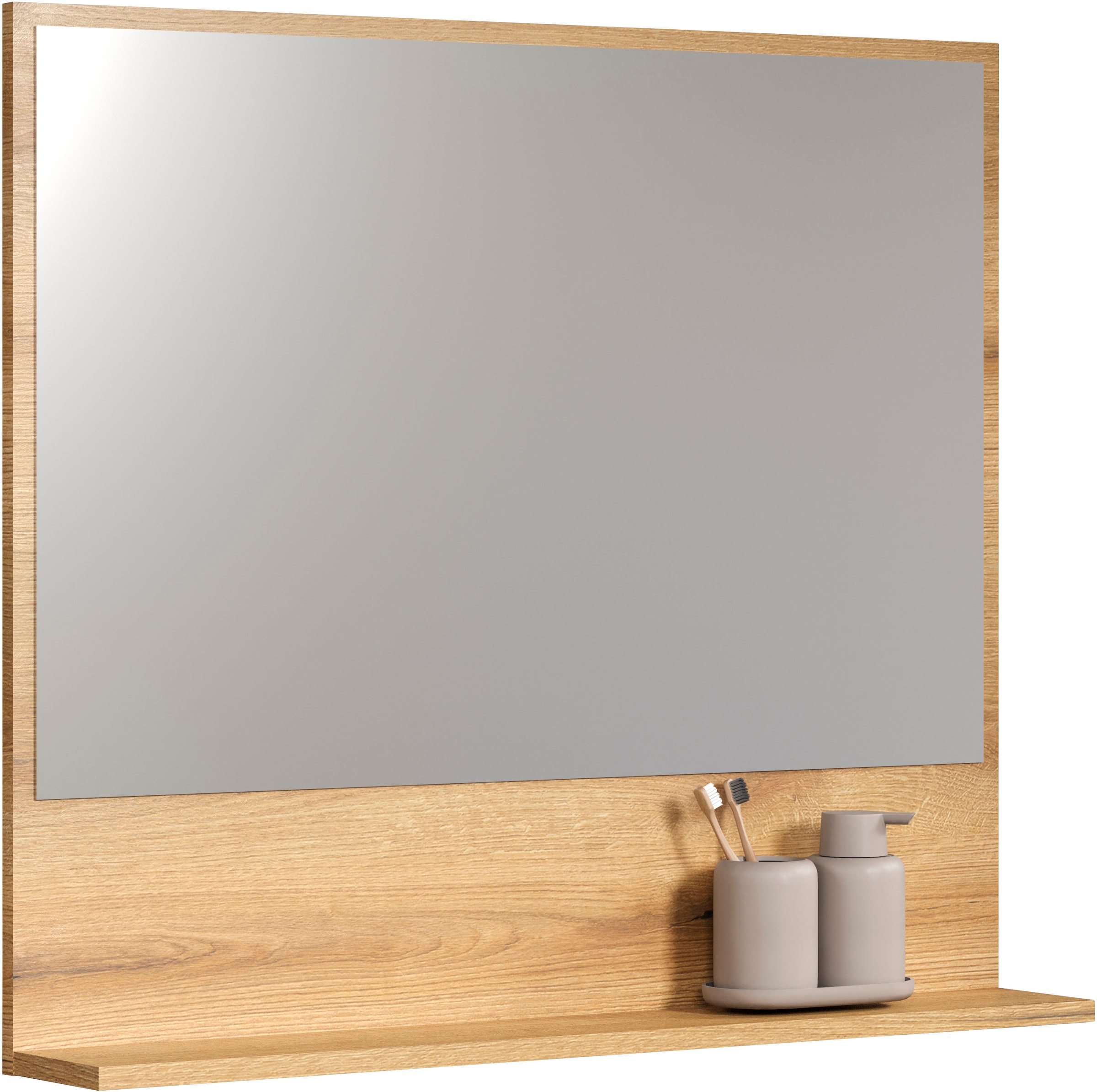 welltime Badspiegel »Amrum«, (1 St.), Eleganter Badezimmerspiegel mit Ablage - Maße (B/T/H) 60-80/14/74 cm