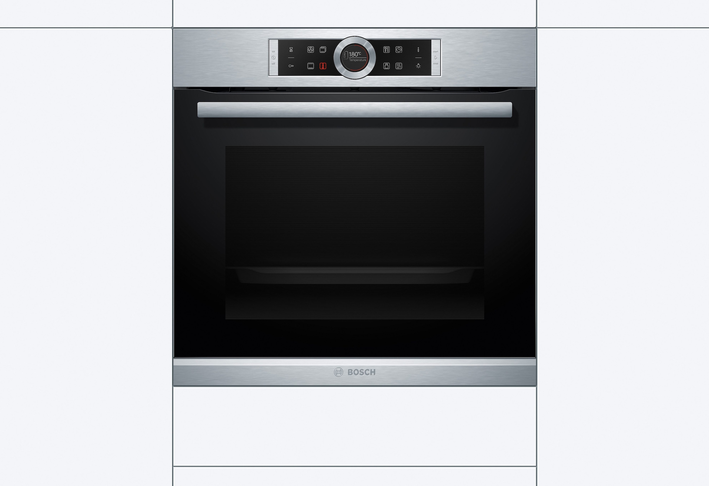 BOSCH Einbaubackofen »HBG635B«, Serie 8, mit Teleskopauszug nachrüstbar, ecoClean Direct, 4D-Heißluft-Eco-Ober-/Unterhitze Eco-Umluft-Infra-Grill-Großflächen-/Kleinflächengrill-Pizzastufe-Sanftgaren-Vorwärmen-Warmhalten-Auftaustufe, mit Pizzastufe