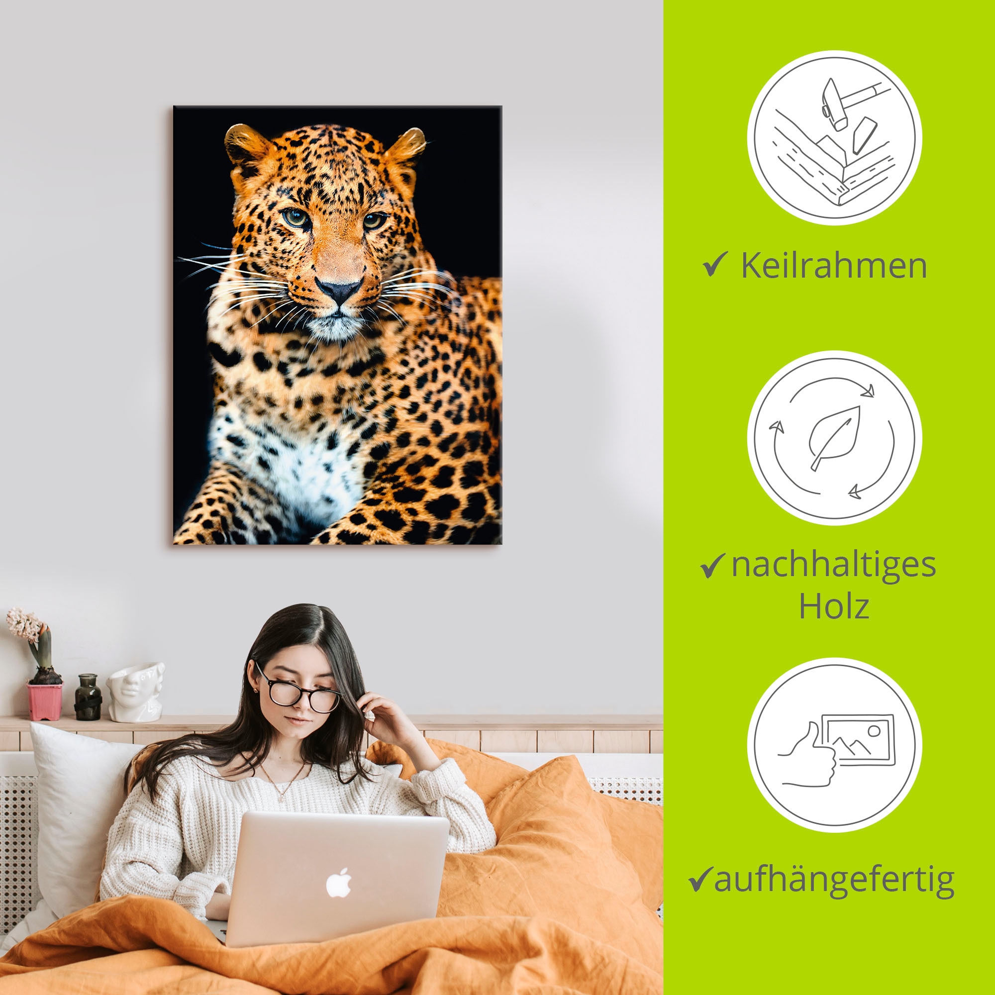 Artland Wandbild »Wütender wilder Leopard«, Wildtiere, (1 St.), als Alubild, Outdoorbild, Leinwandbild, Poster, Wandaufkleber