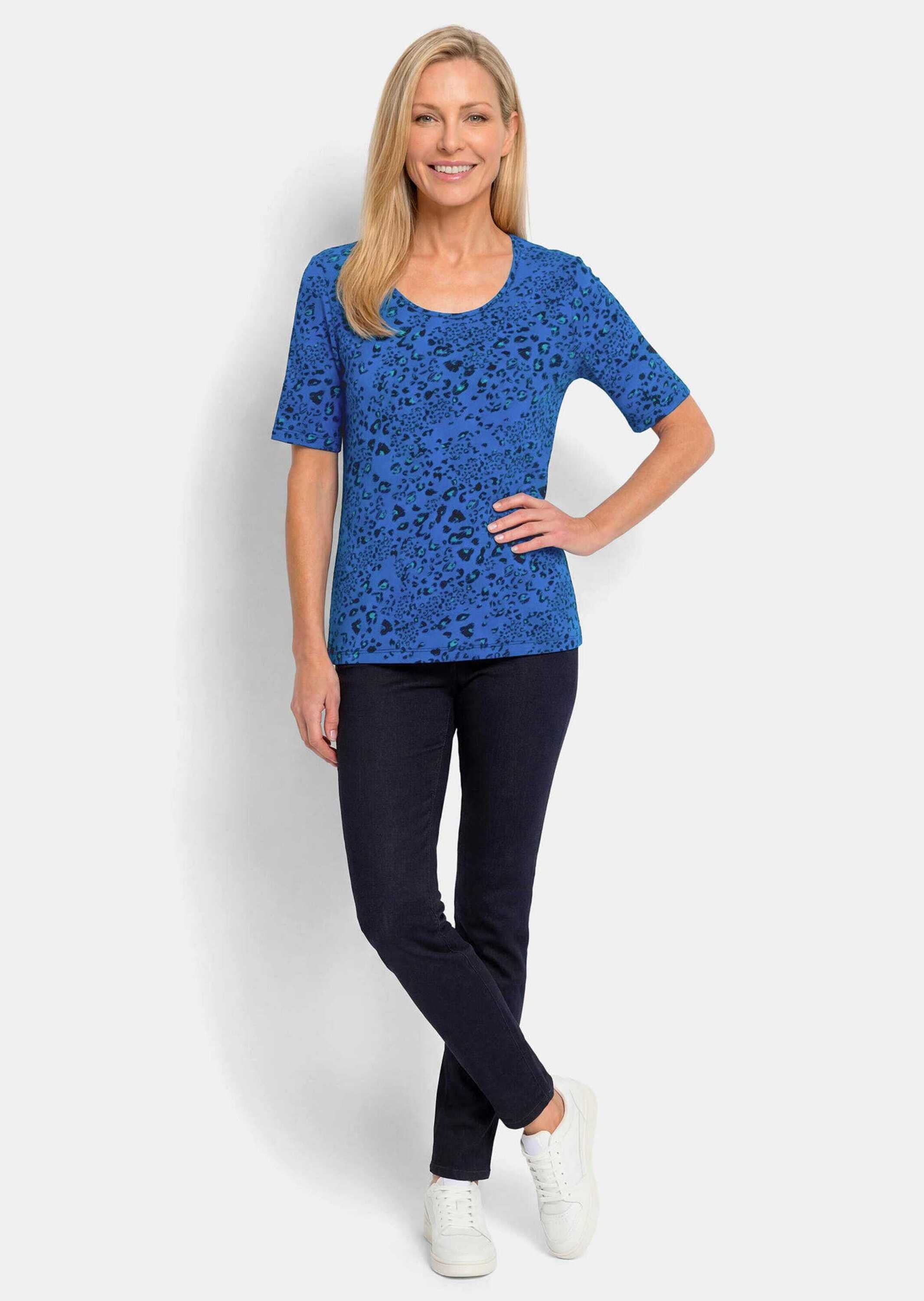 GOLDNER Kurzarmshirt »Viskoseshirt im Leo Look« stretchbequemer Viskosejersey