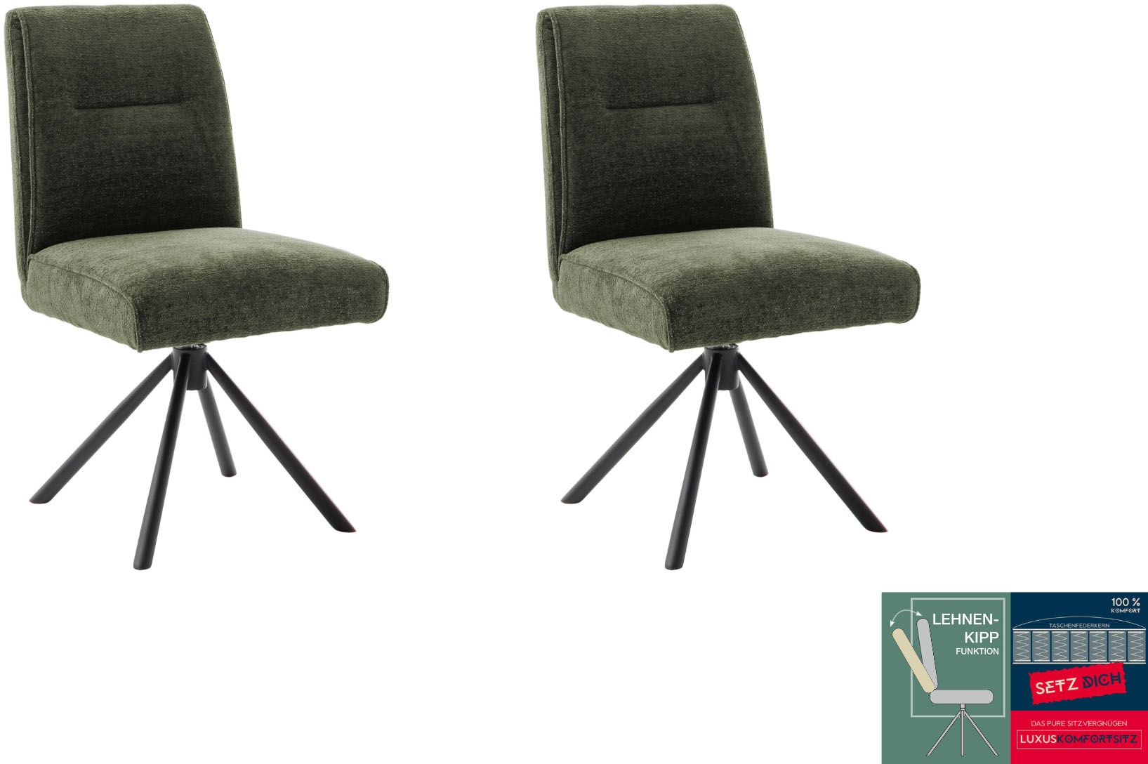 MCA furniture 4-Fußstuhl »DELANE Esszimmerstuhl (2er Set) - Stuhl« (Set) 2 Stk.Taschenfederkern, Lehnenkippfunktion, beweglicher Rücken, 360° drehbar