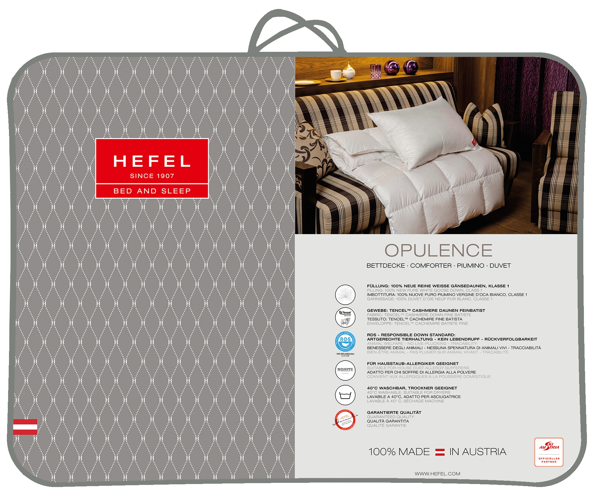 Hefel Einziehdecke »Opulence«, normal, Füllung 100% neue reine weisse masurische Gänsedaunen, Klasse 1, CUIN 850+, RDS, Bezug Tencel-Cashmere Daunen-Feinbatist mit Anti-Aging Veredelung, (1 St.), Opulenz für alle Sinne