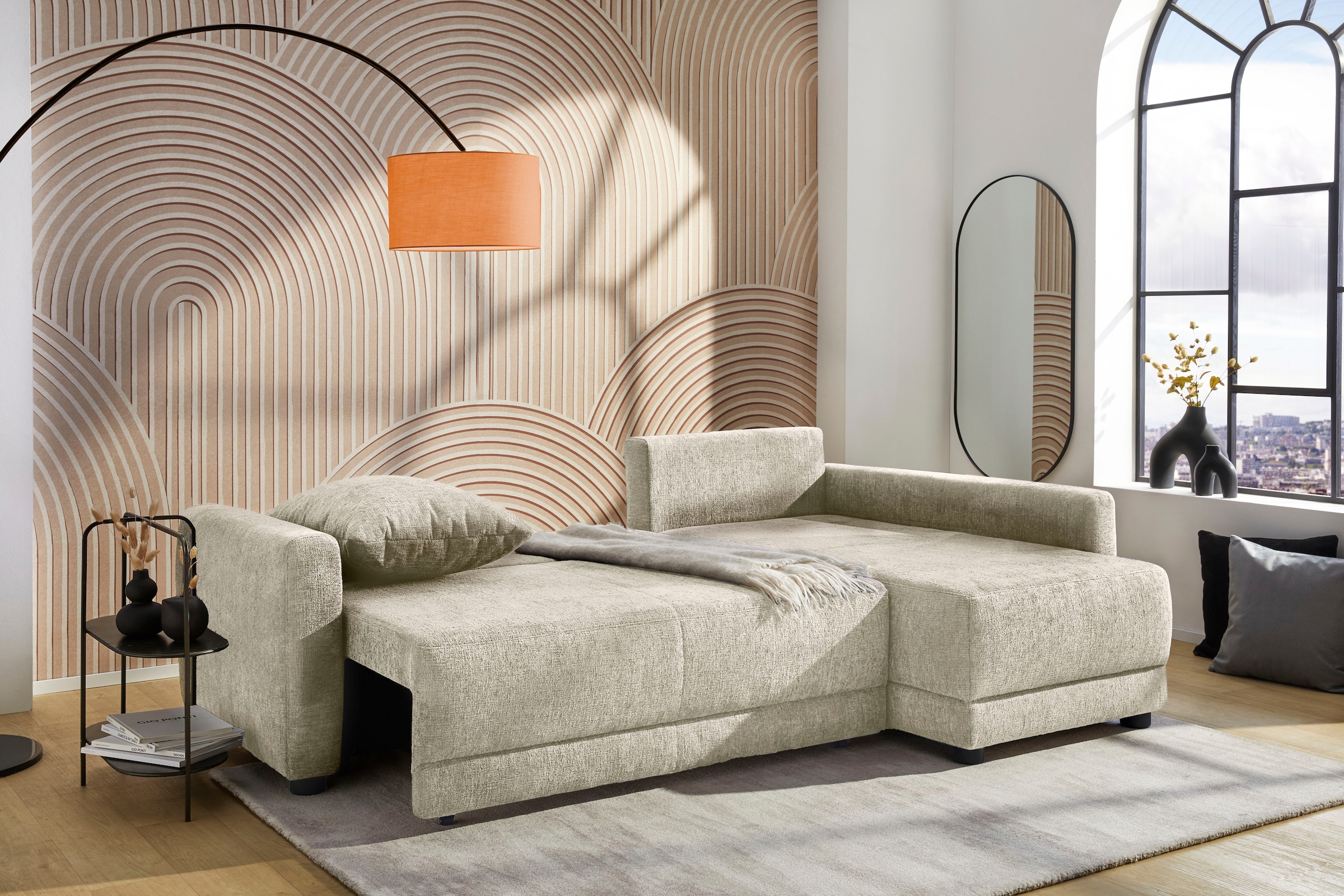 Jockenhöfer Gruppe Ecksofa »Venezia L-Form, B: 234 cm« mit Bettfunktion, Bettkasten & Zierkissen
