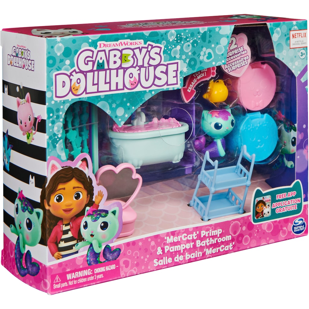 Spin Master Spielwelt »Gabby's Dollhouse – Deluxe Room – MerCat's Badezimmer«, Badezimmer mit Meerkätzchen, Möbelstücken und thematischem Zubehör