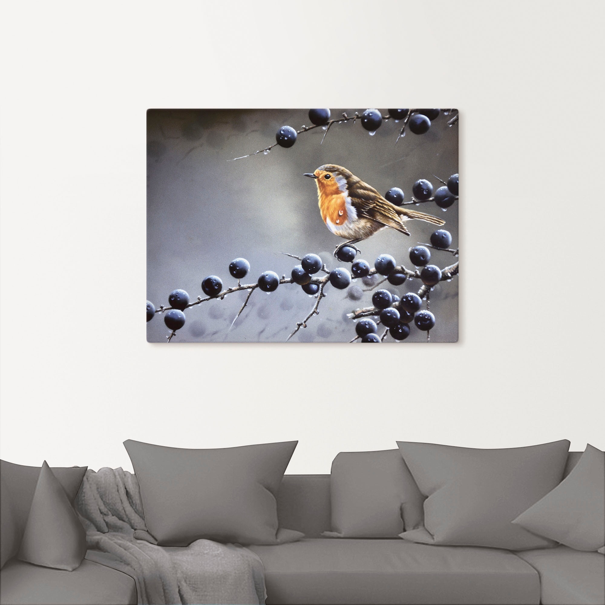 Artland Leinwandbild »Vogel im Beerenbaum«, Vögel, (1 St.), auf Keilrahmen gespannt