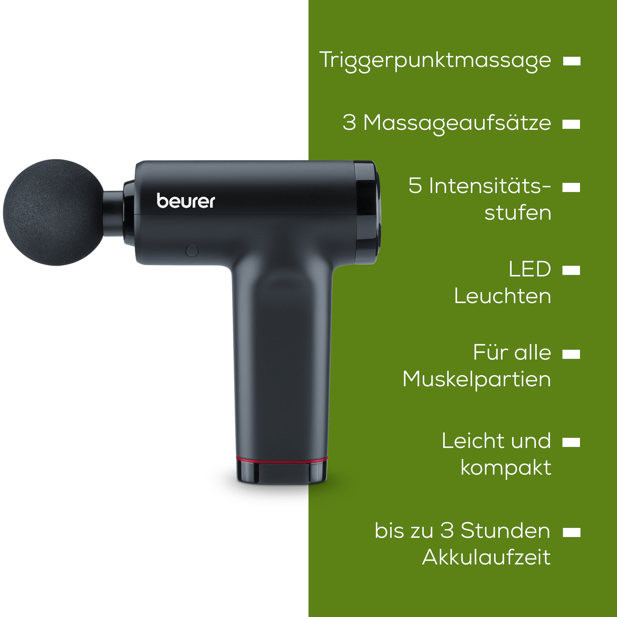 BEURER Massagepistole »MG 89 kraftvolles Muskelmassagegerät mit 3 Aufsätzen«, Gezielte Muskelregeneration, 3 Massageaufsätze, 5 Intensitätsstufen