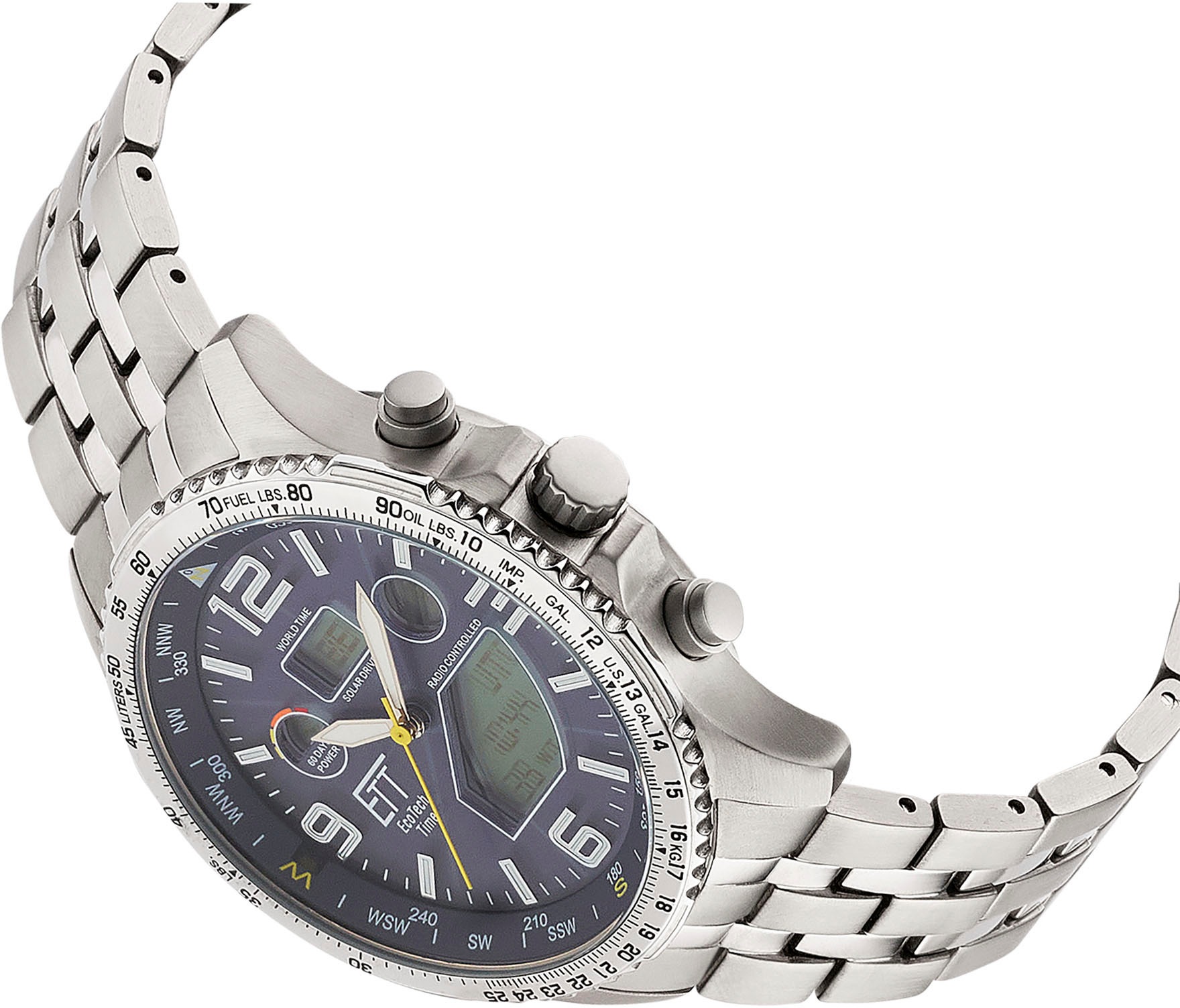 ETT Funkchronograph »Professional World Timer«, Armbanduhr, Herrenuhr, Solar, Titan, Datum, Stoppfunktion