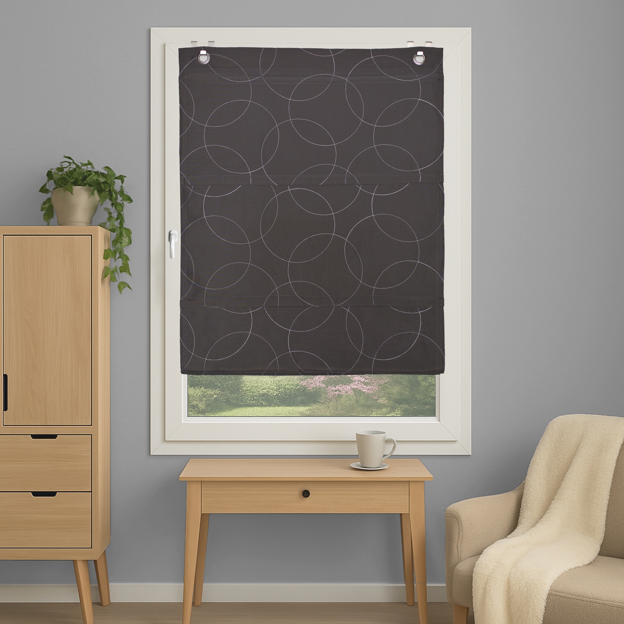 HOME WOHNIDEEN Magnetrollo »ADALIA« mit Hakenaufhängung ohne Bohren und Schrauben bestickt