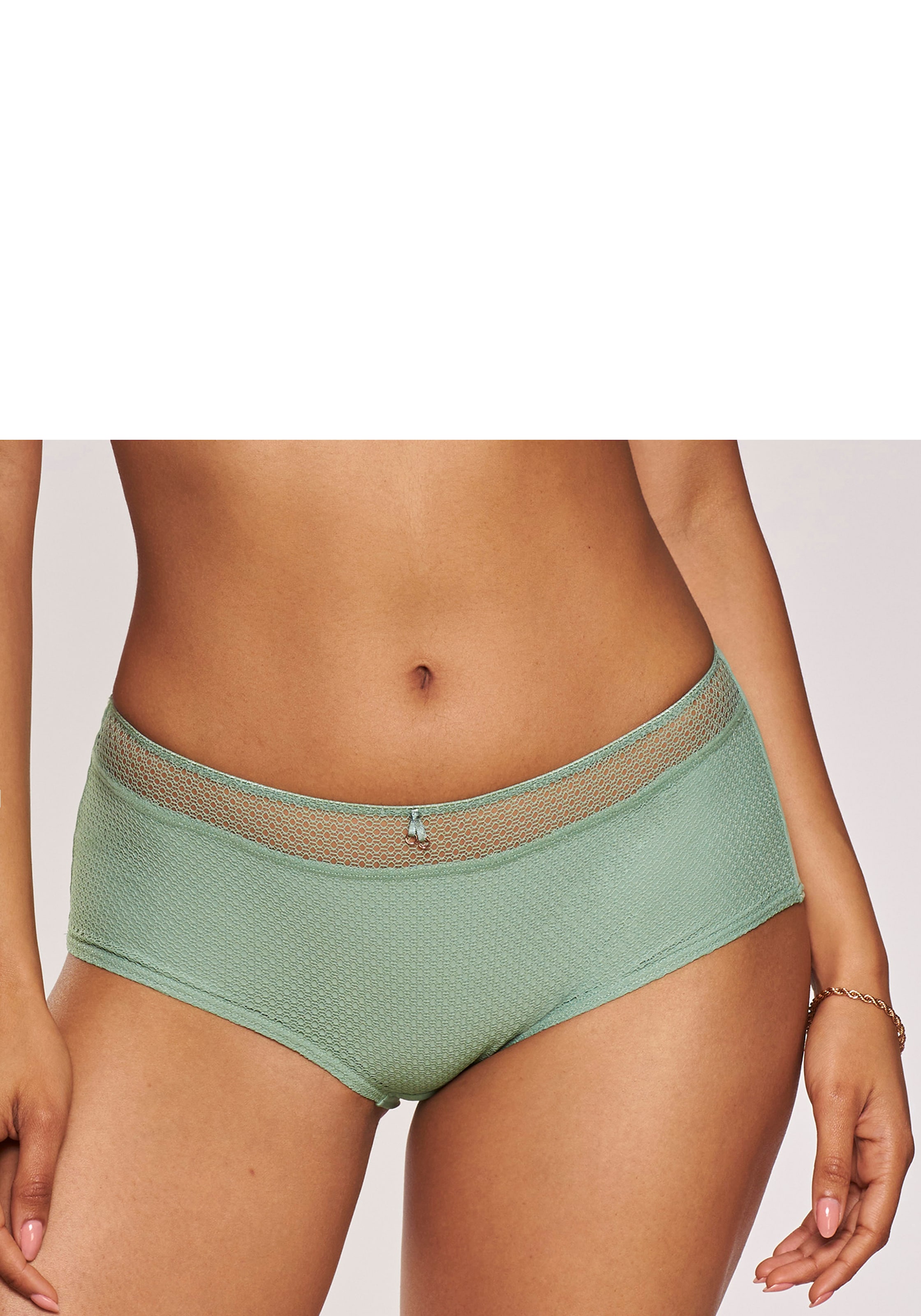 Nuance Panty mit feiner Zierschleife und Schmuckaccessoire in grün, Größe 52/54