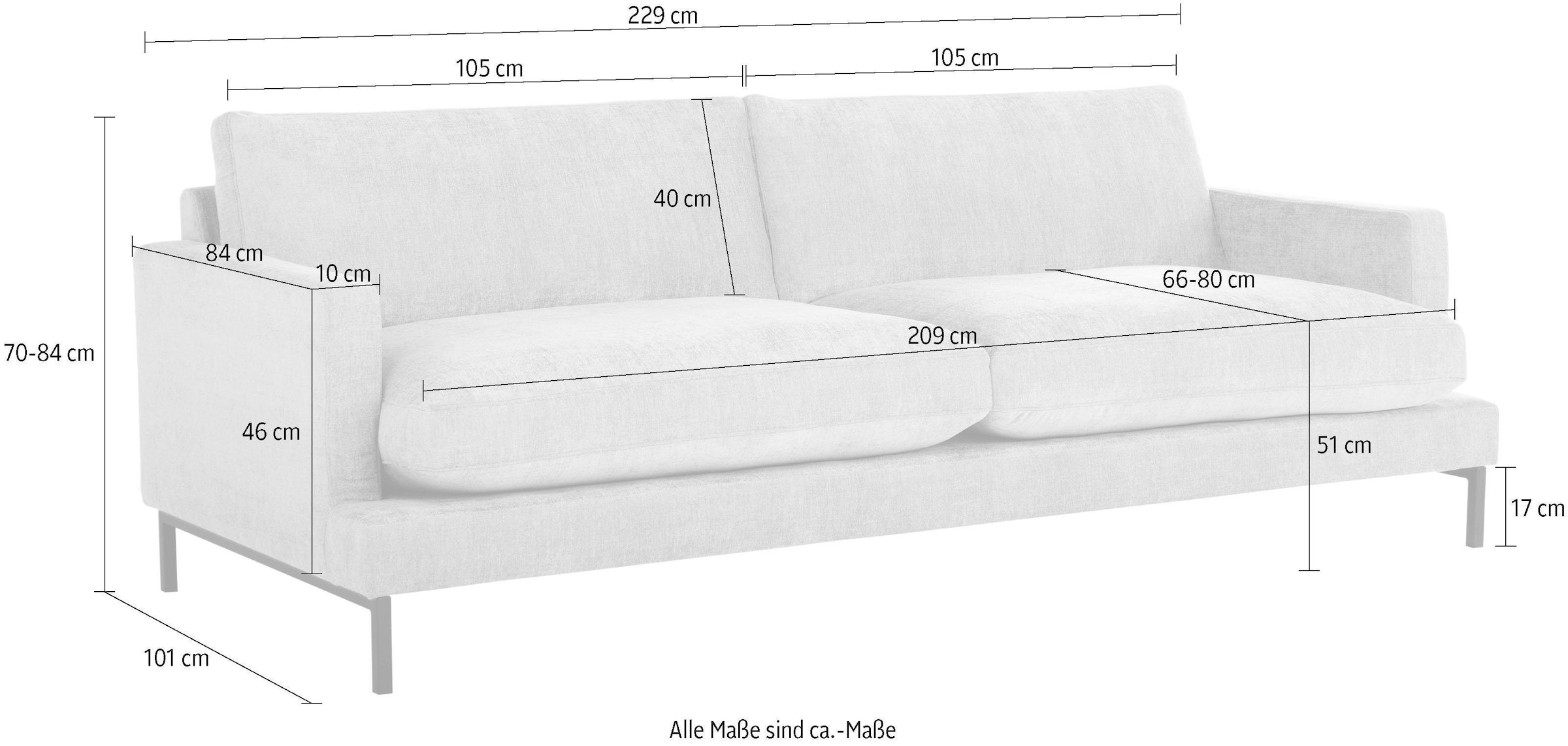 andas 3-Sitzer »Welland« in Knautsch-Optik mit Metallfüßen