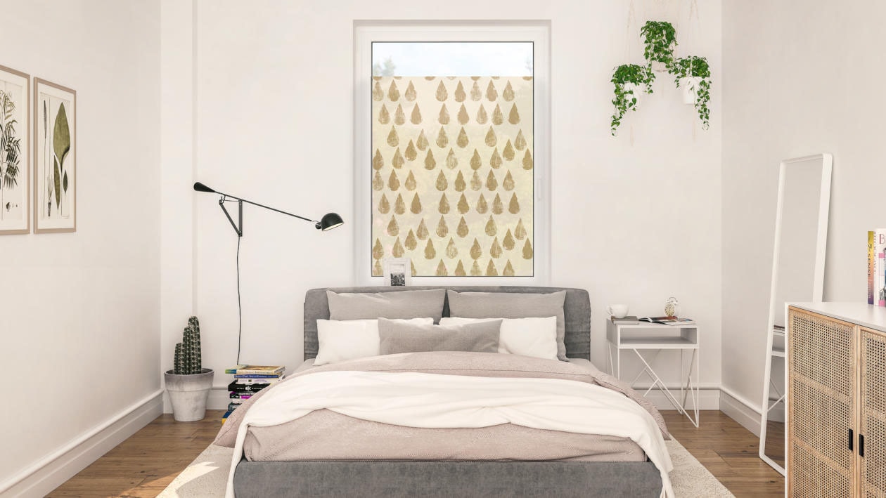 LICHTBLICK ORIGINAL Fensterfolie »Fensterfolie selbstklebend, Sichtschutz, Golden Drops - Gold«, 1 St., blickdicht, glattstatisch haftend