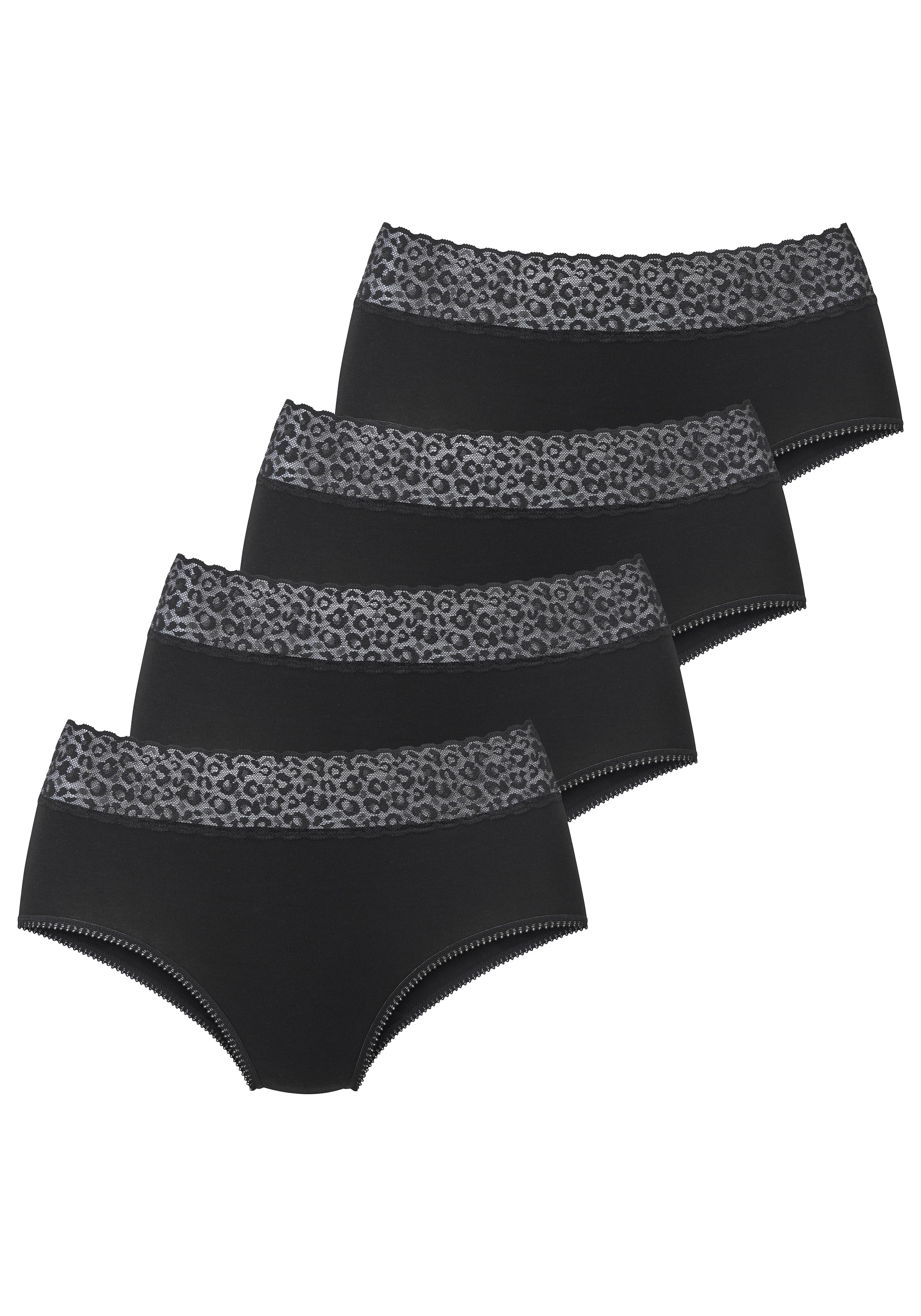 LASCANA Taillenslip 4er Pack,  aus elastischer Baumwolle mit Leo-Spitze