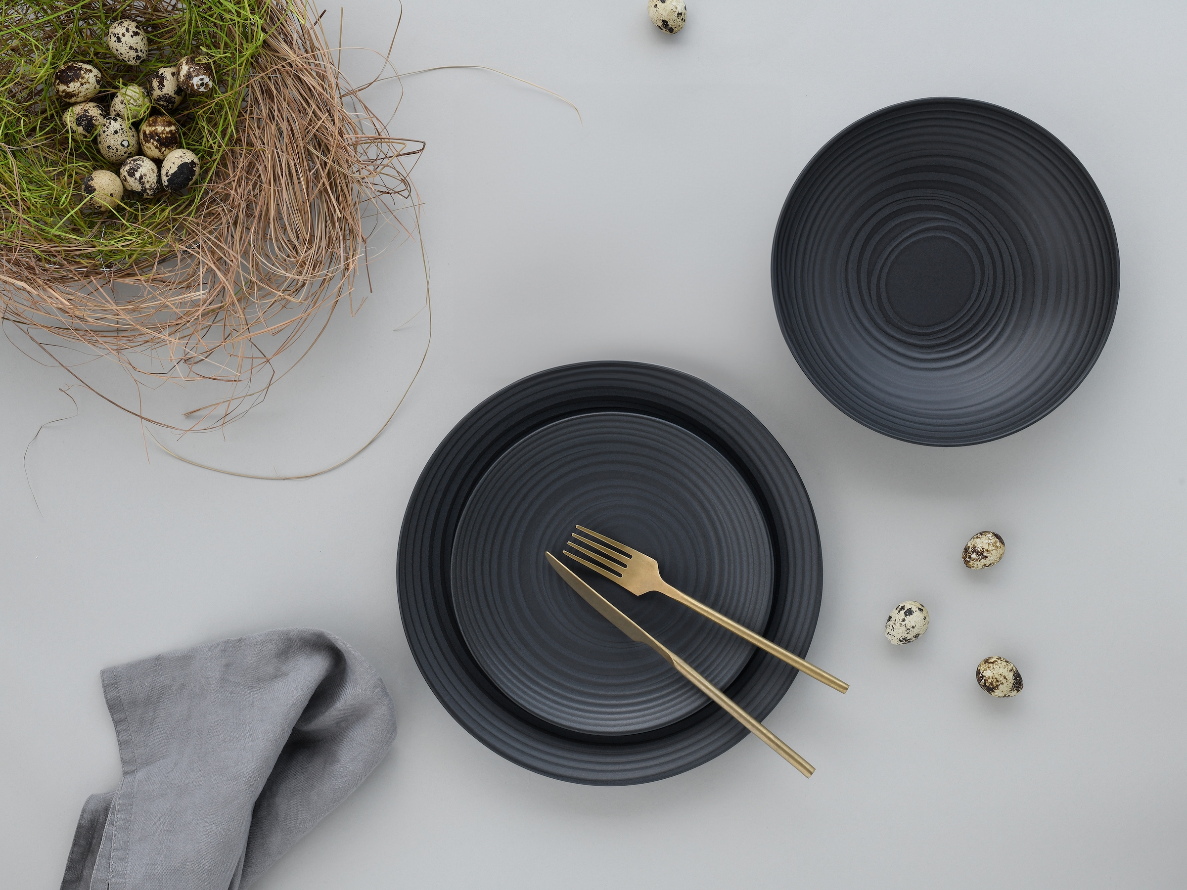 CreaTable Teller-Set »Lava Stone Black, Teller Set 18-tlg« Seidenmatte Glasur