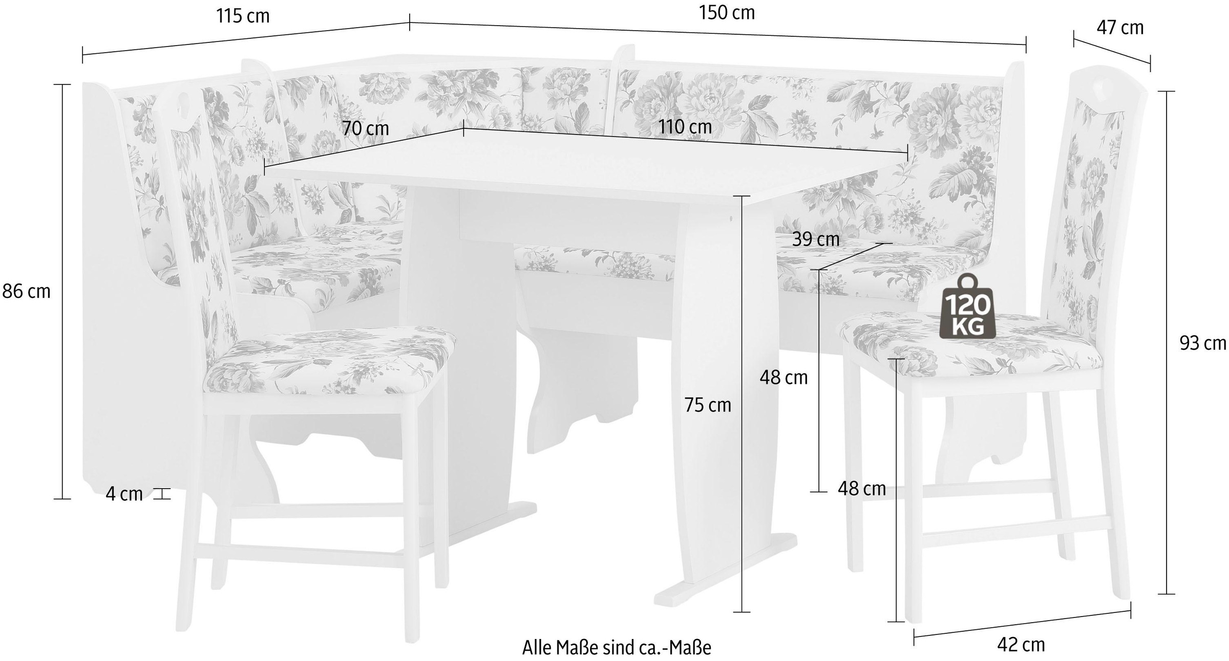 Home affaire Eckbankgruppe »Minden 3«, (Set, 4 tlg.), im rustikalen Landhausstil