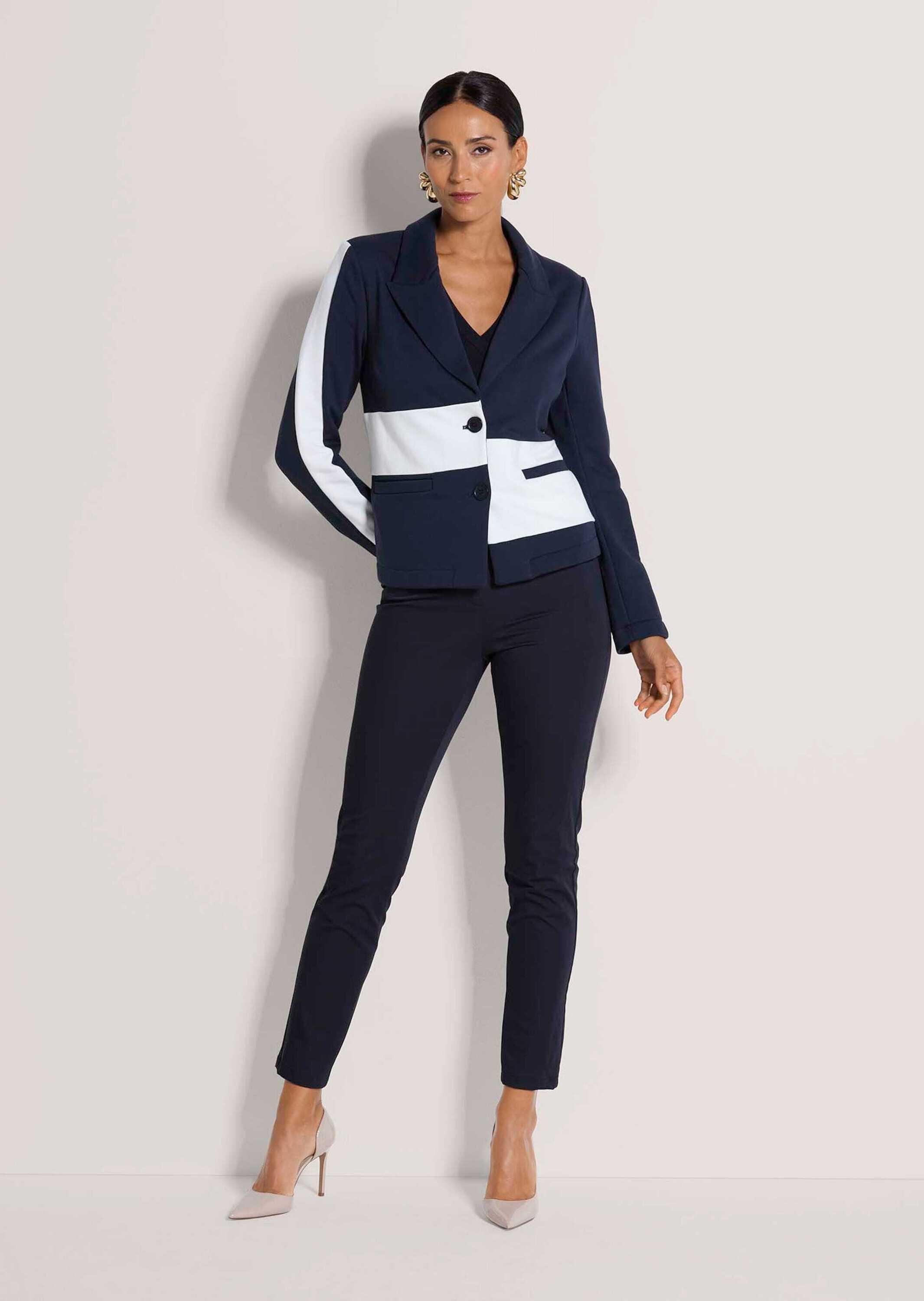 MADELEINE Langarmshirt »Blazer Elegante Businessjacke mit Kontrasten« Asymmetrische Blocktreifen