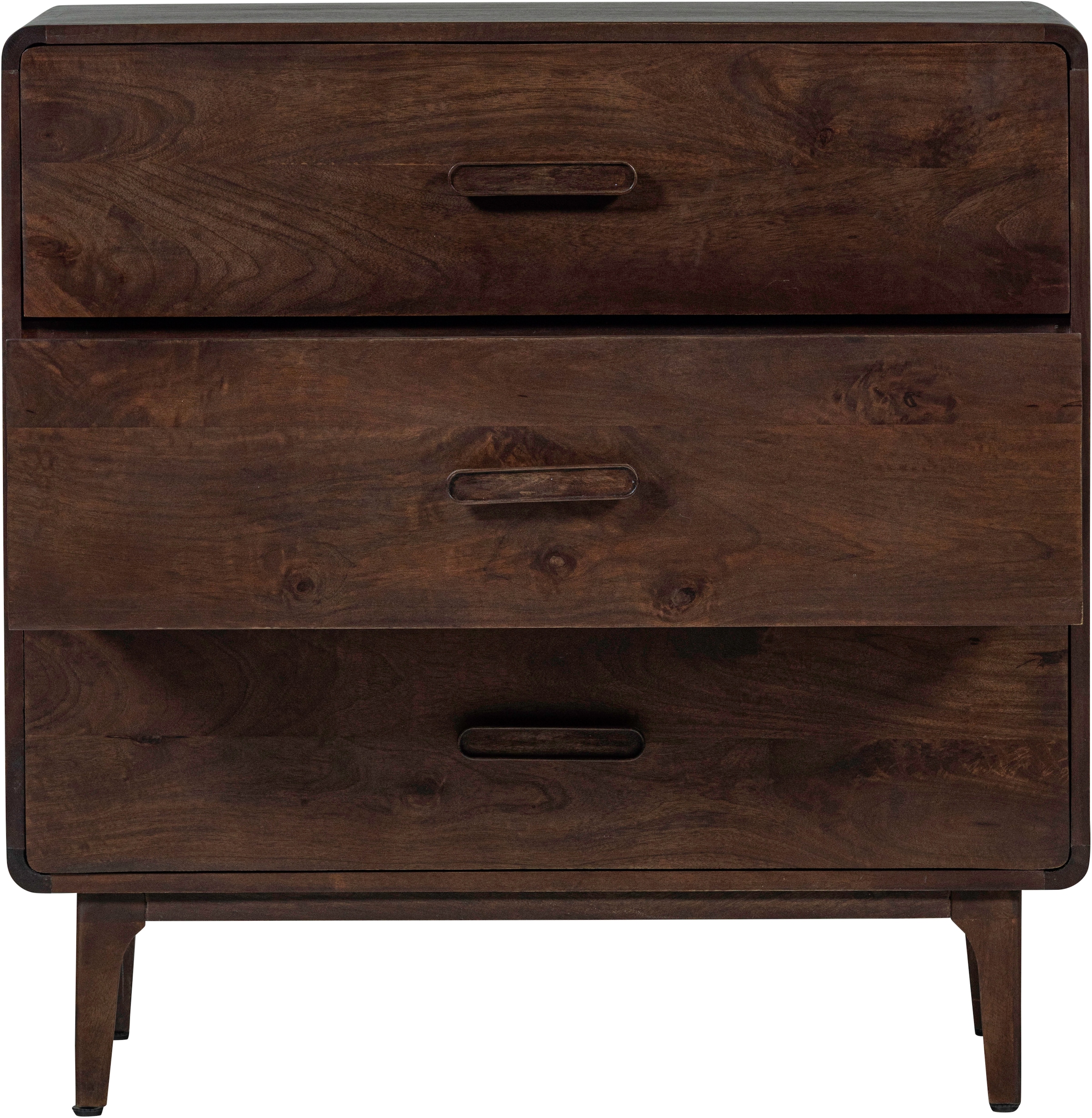 WOOOD Sideboard »Liya mit Massivmangoholz undDämpfung Funktion, B 90 x T 50 x H 90 cm« Spielerische Griffgestaltung, Tragkraft 15–25 kg pro Schublade