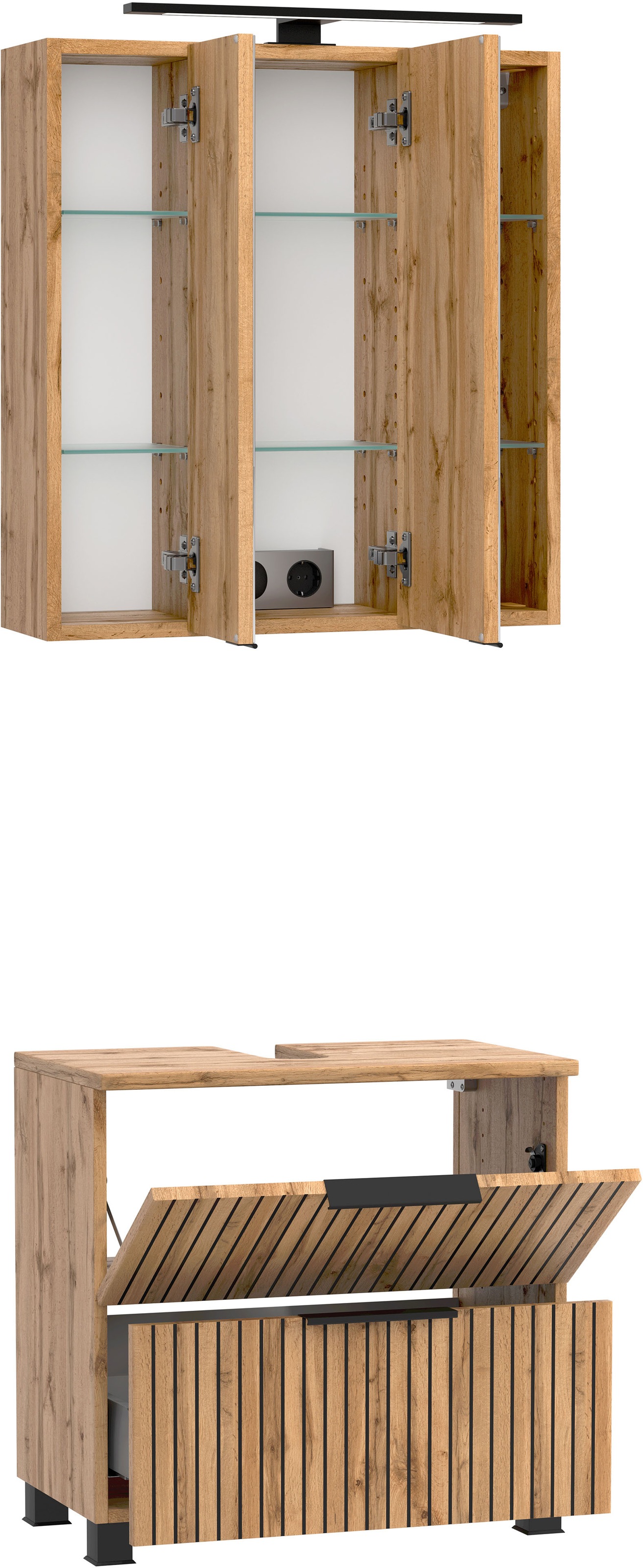 welltime Badezimmer-Set »Welltime Möbel, Carlton Unterbecken-Set 2teilig, 60 cm, gestreift«, (2 St.)