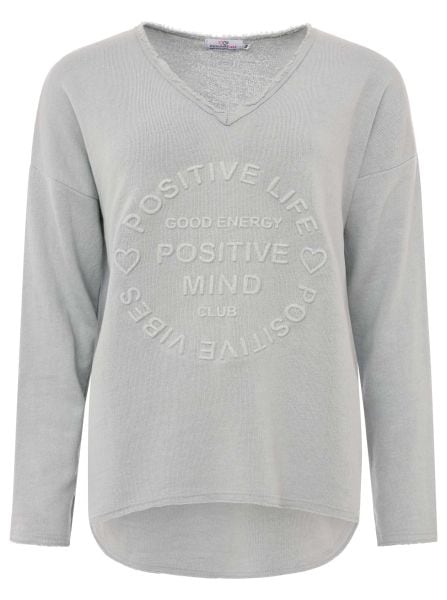 Zwillingsherz Sweatshirt »Sweatshirt BW "Positive Mind"«, Sweatshirt im Used-Look mit V-Ausschnitt und Stempeldruck