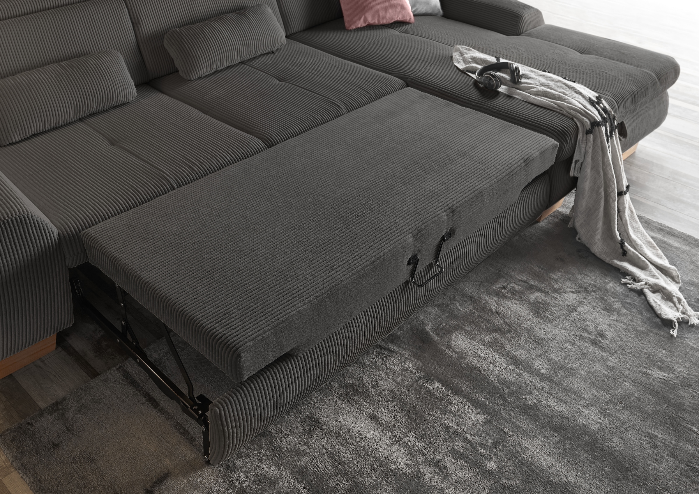 set one by Musterring Ecksofa »SO 3400, Cord, Sitzhöhe 47cm oder 49cm, inkl. Sitztiefenverstellung«, mit Canape und verschiedenen Funktionen, Kaltschaum, B307 x T195 cm
