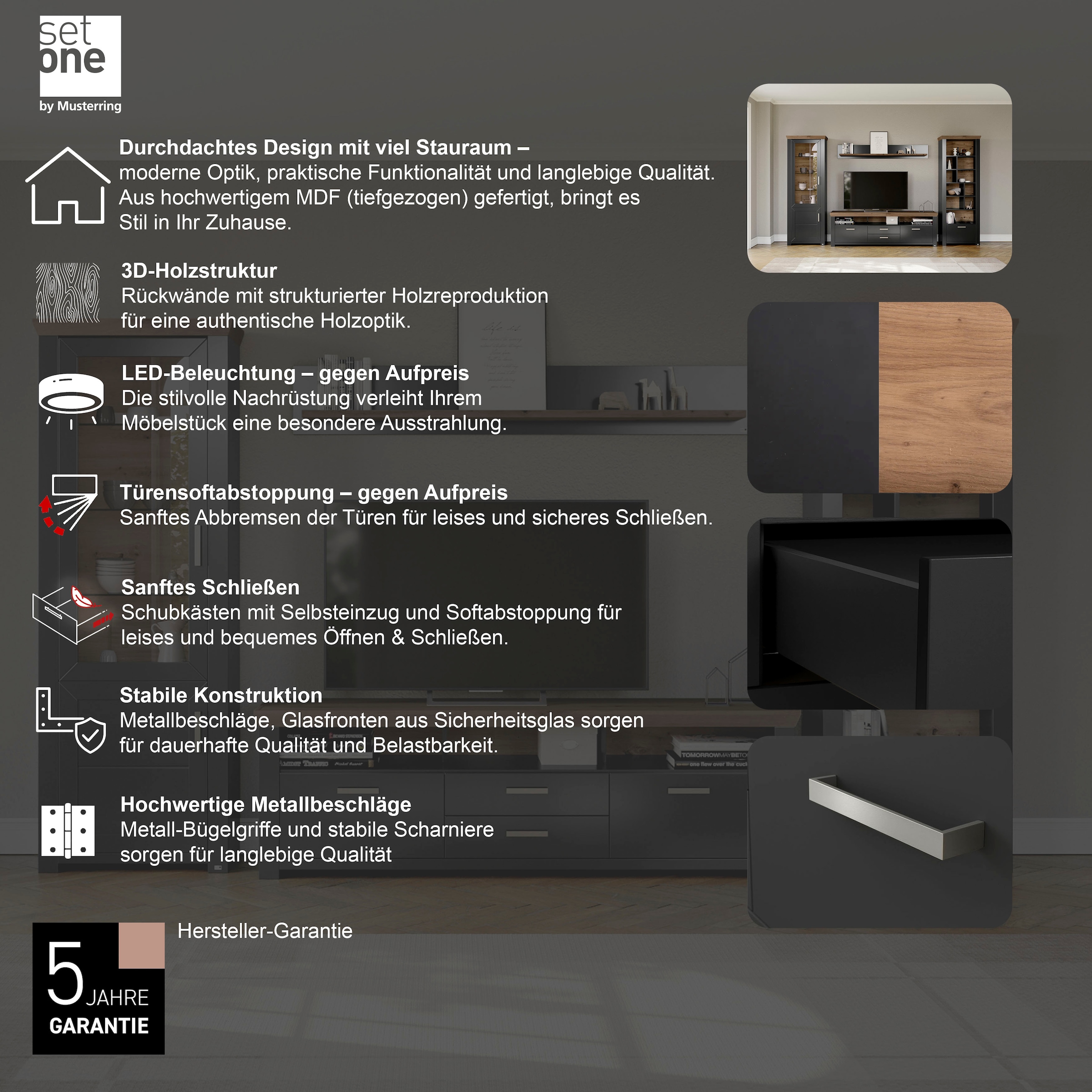 set one by Musterring Wohnwand »York« 4 Stk. tlg.