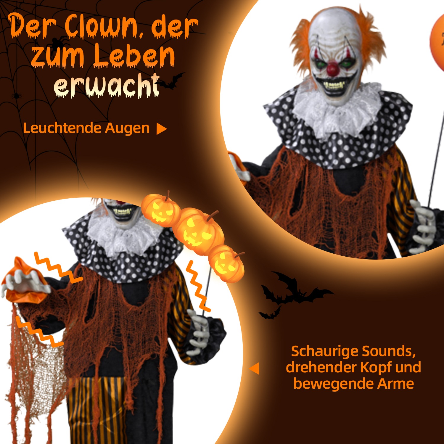 SHX Dekofigur »Stehender animierter Clown«, Bewegung, Soundeffekt