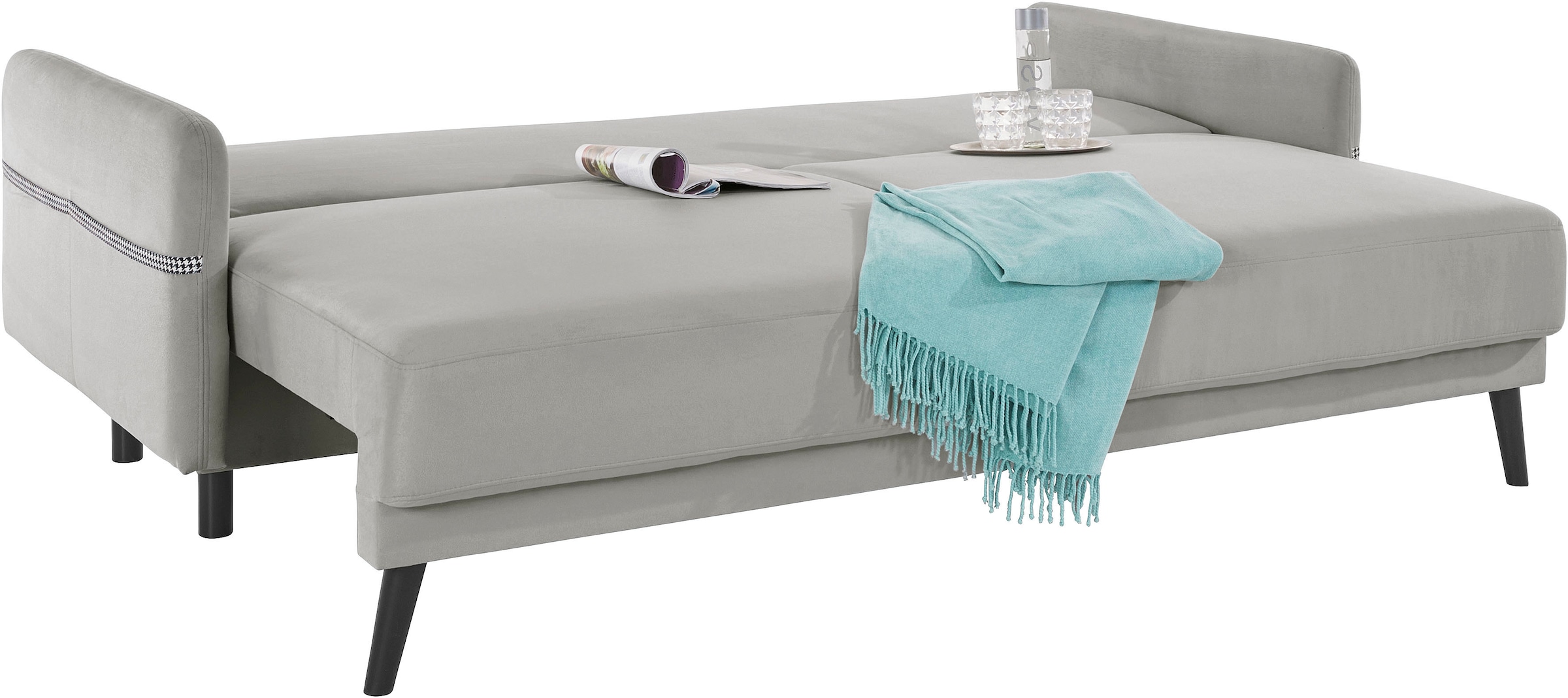 INOSIGN Schlafsofa »Emily«, incl. Bettfunktion und Bettkasten, Seitentache im Armteil, Federkern
