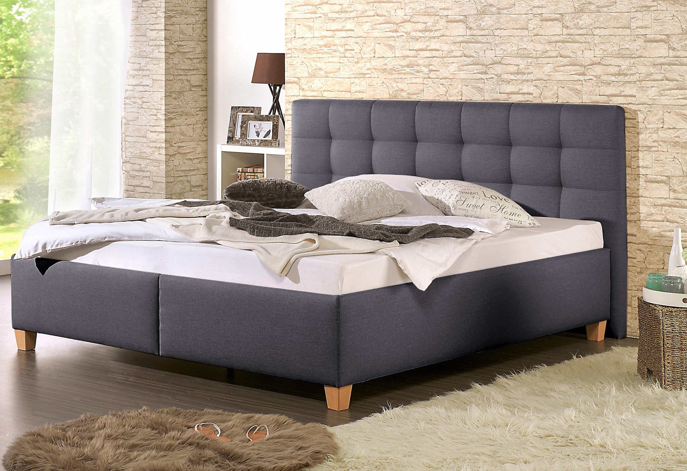 Maintal Polsterbett »Madane« wahlweise mit Matratze in den Härtegraden H2,H3 oder H4 in grau, Größe Liegefläche B/L: 200 cm x 200 cm