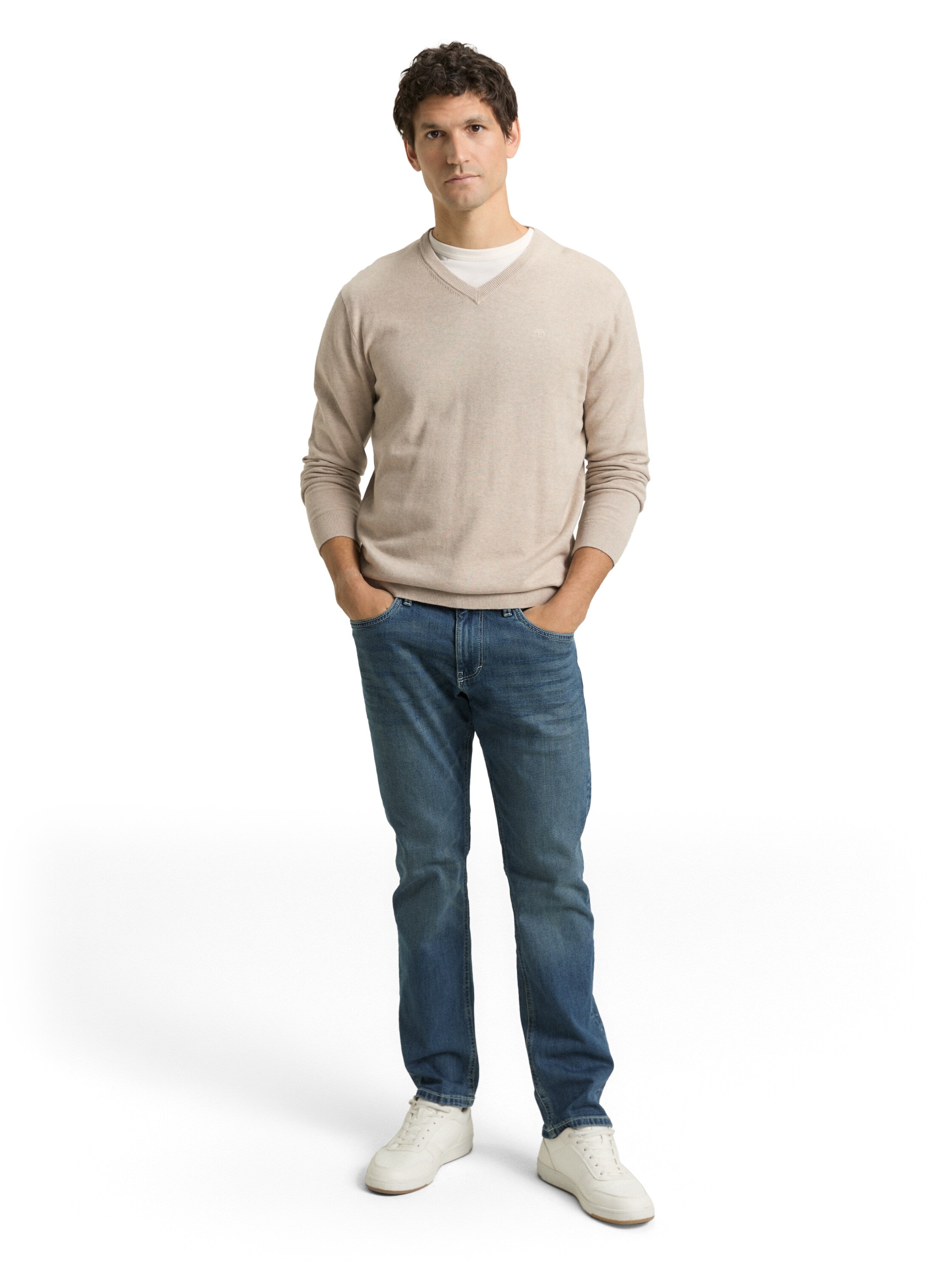 TOM TAILOR V-Ausschnitt-Pullover mit kleiner Logo-Stickerei