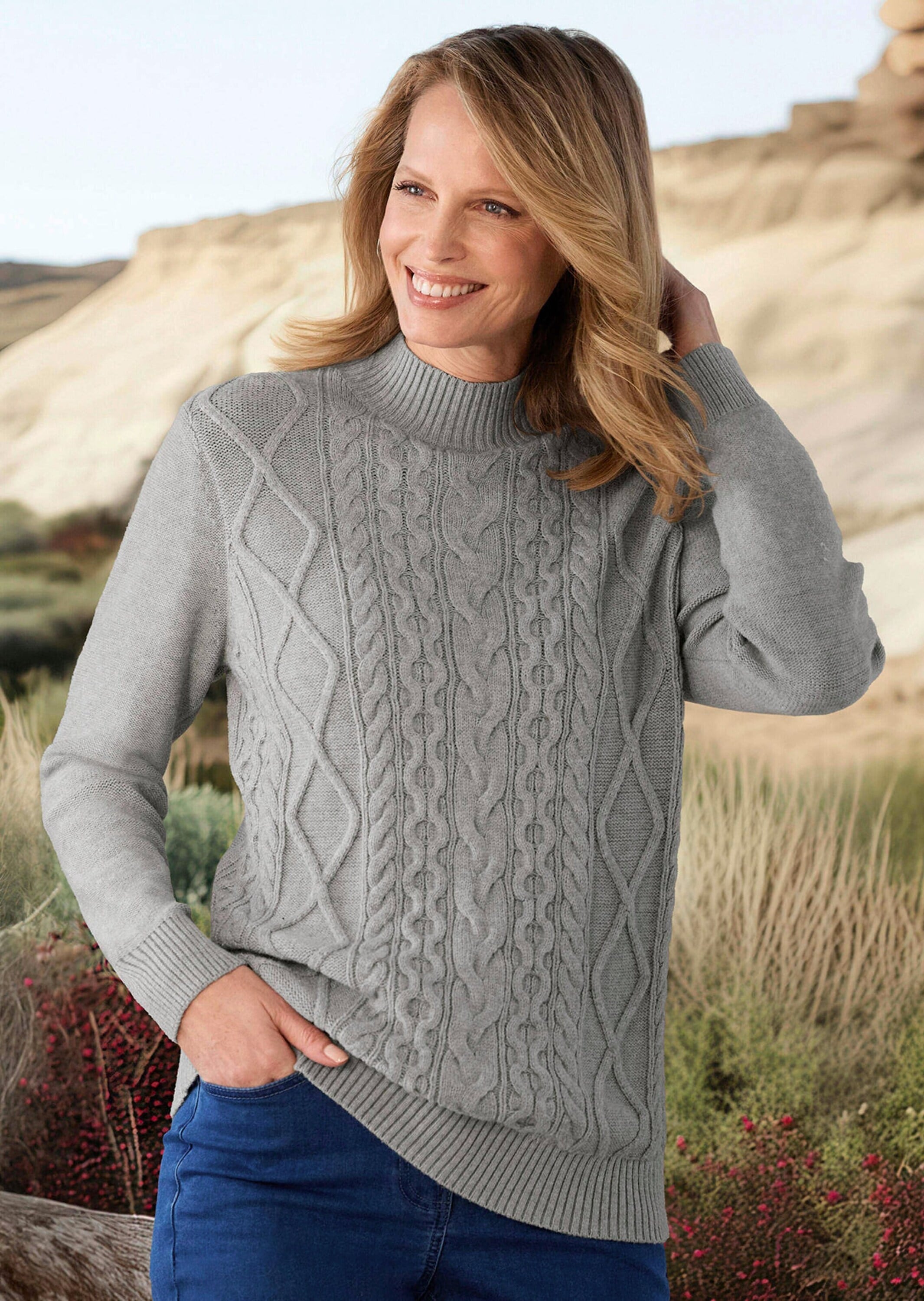 GOLDNER Strickpullover »Kurzgröße Strickpullover mit Zopfmuster«