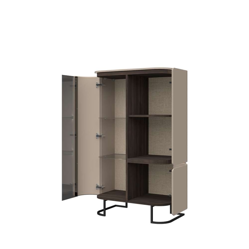 OTTO home Hochkommode »AURA Sideboard, Kommode, Vitrine, Schrank, mit LED-Beleuchtung« UV lackiert, Soft Close Funktion, Metallrahmen als Basis des Elements
