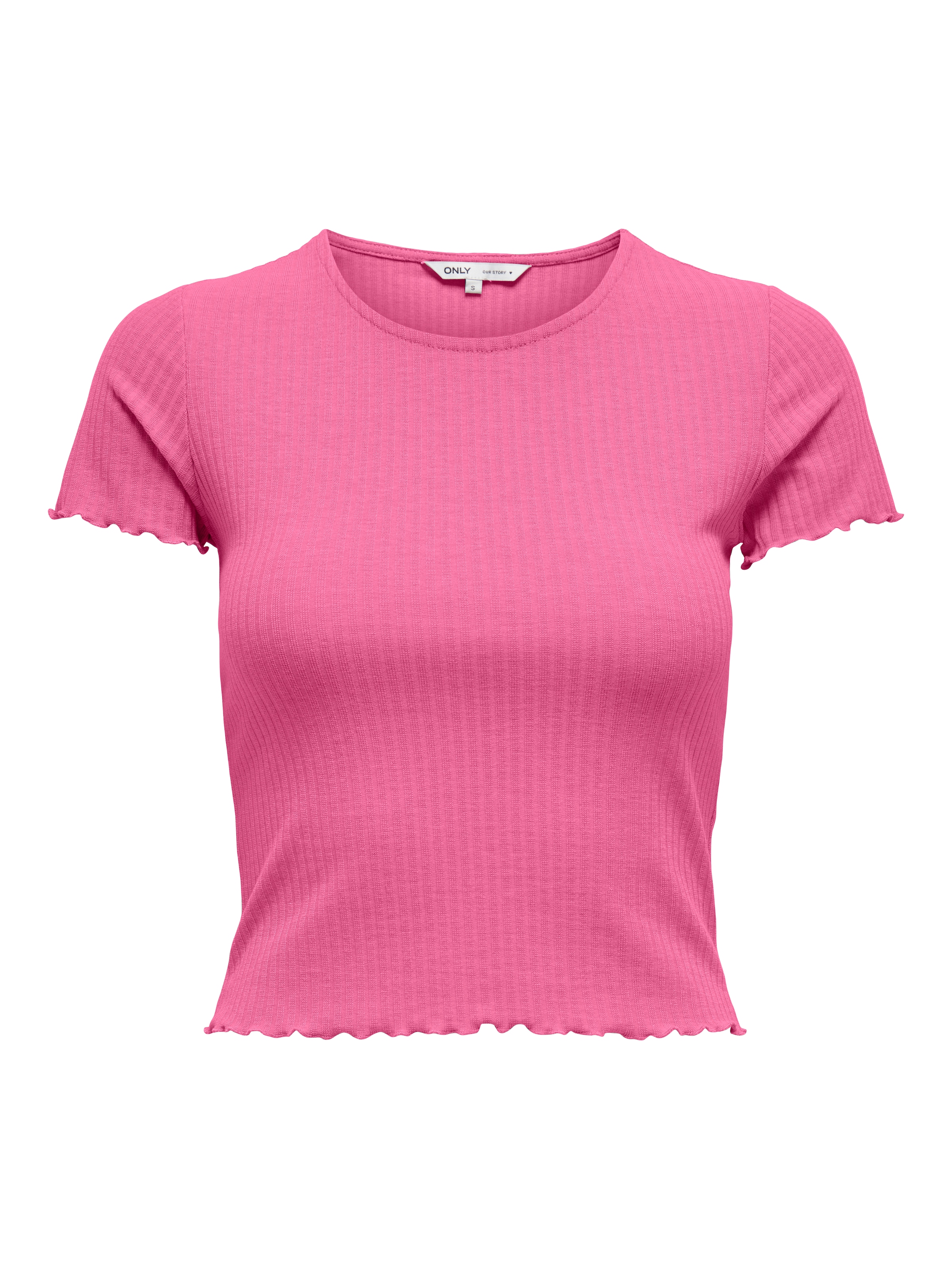 ONLY Rundhalsshirt »ONLEMMA S/S SHORT TOP NOOS JRS« Rundhals, modisch, regular fit, gewellter Abschluss, unifarben