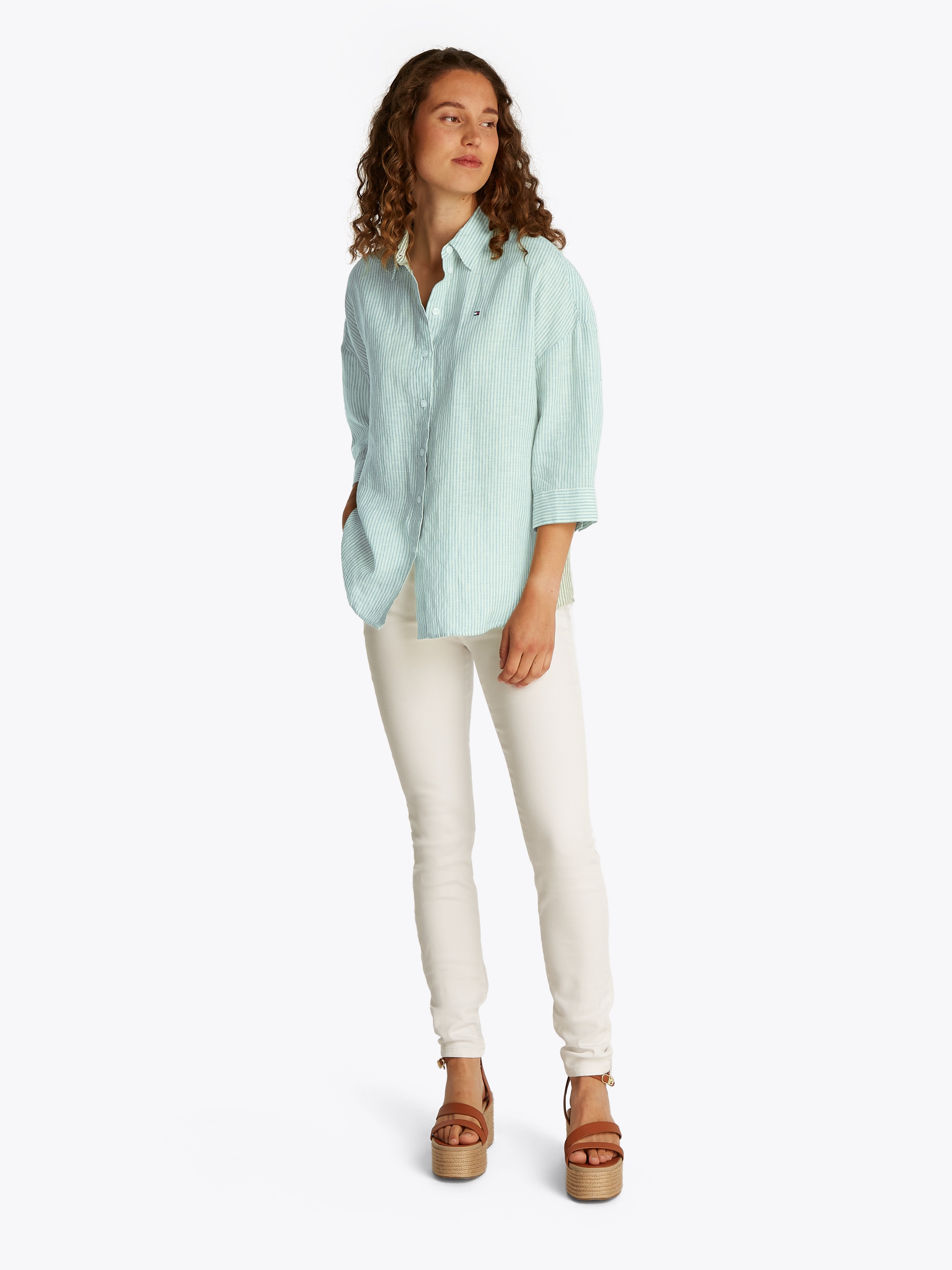Tommy Hilfiger 3/4-Arm-Shirt »ESS LINEN LOOSE 3-4 SLEEVE SHIRT«, mit 3/4-Ärmel, Logostickerei,kühlendes Premium Leinen