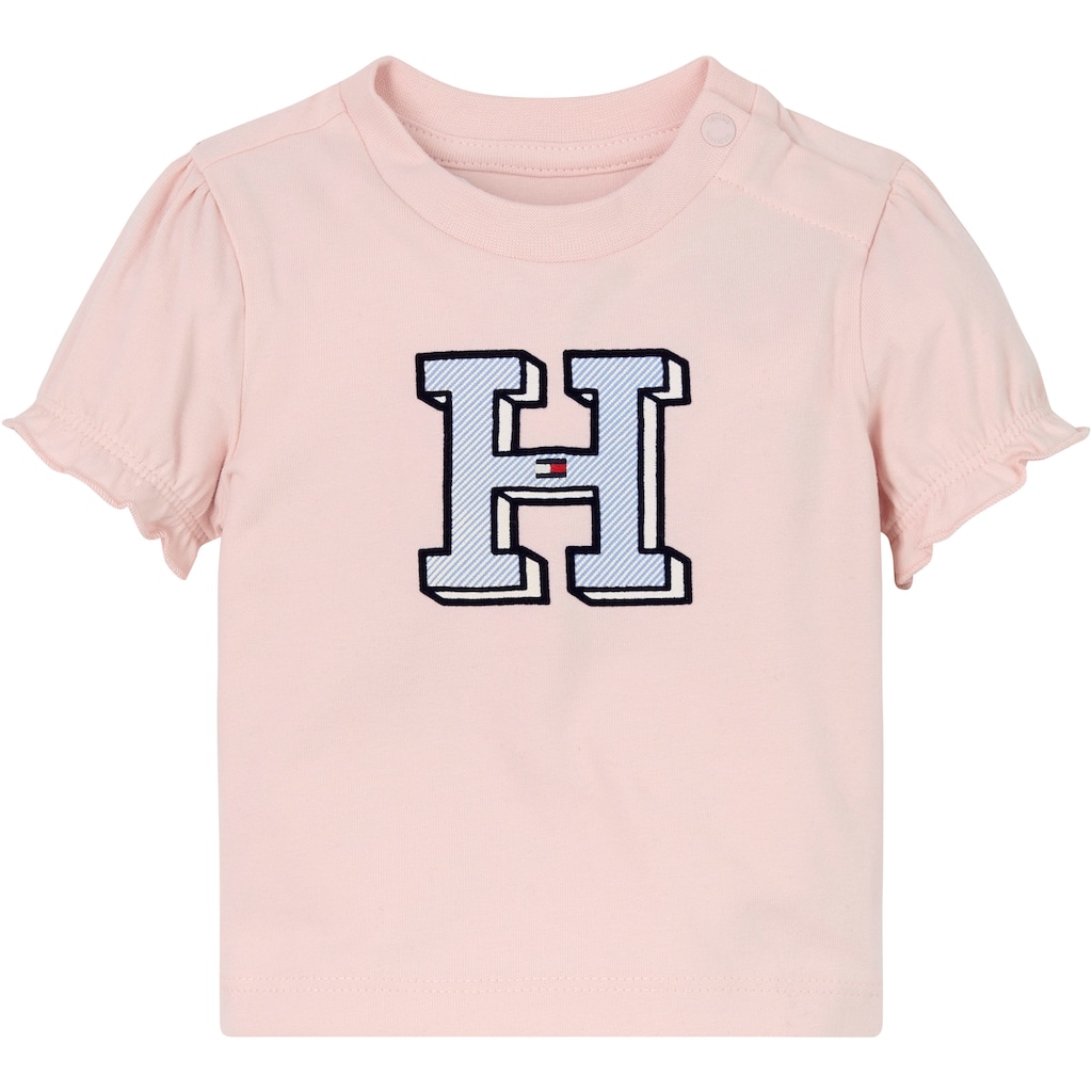 Tommy Hilfiger T-Shirt »BABY ITHACA H TEE S/S«, mit Drucker, Rüsche am Ärmel, Hilfiger Logo-Print
