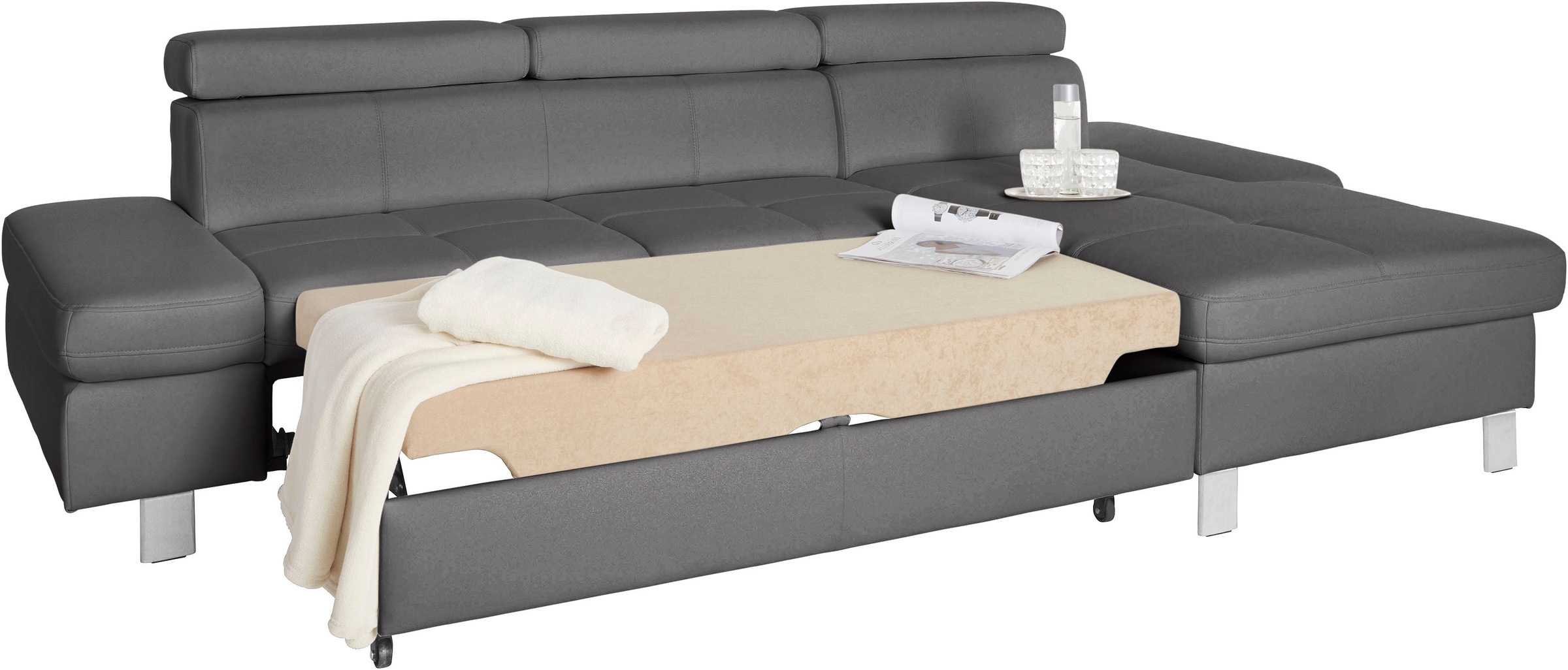 exxpo - sofa fashion Ecksofa »Fiji, hochwertige Detailverarbeitung im Sitz und Rücken, L-Form«, bequem durch Kopf- und Armteilverstellung, wahlweise mit Bettfunktion