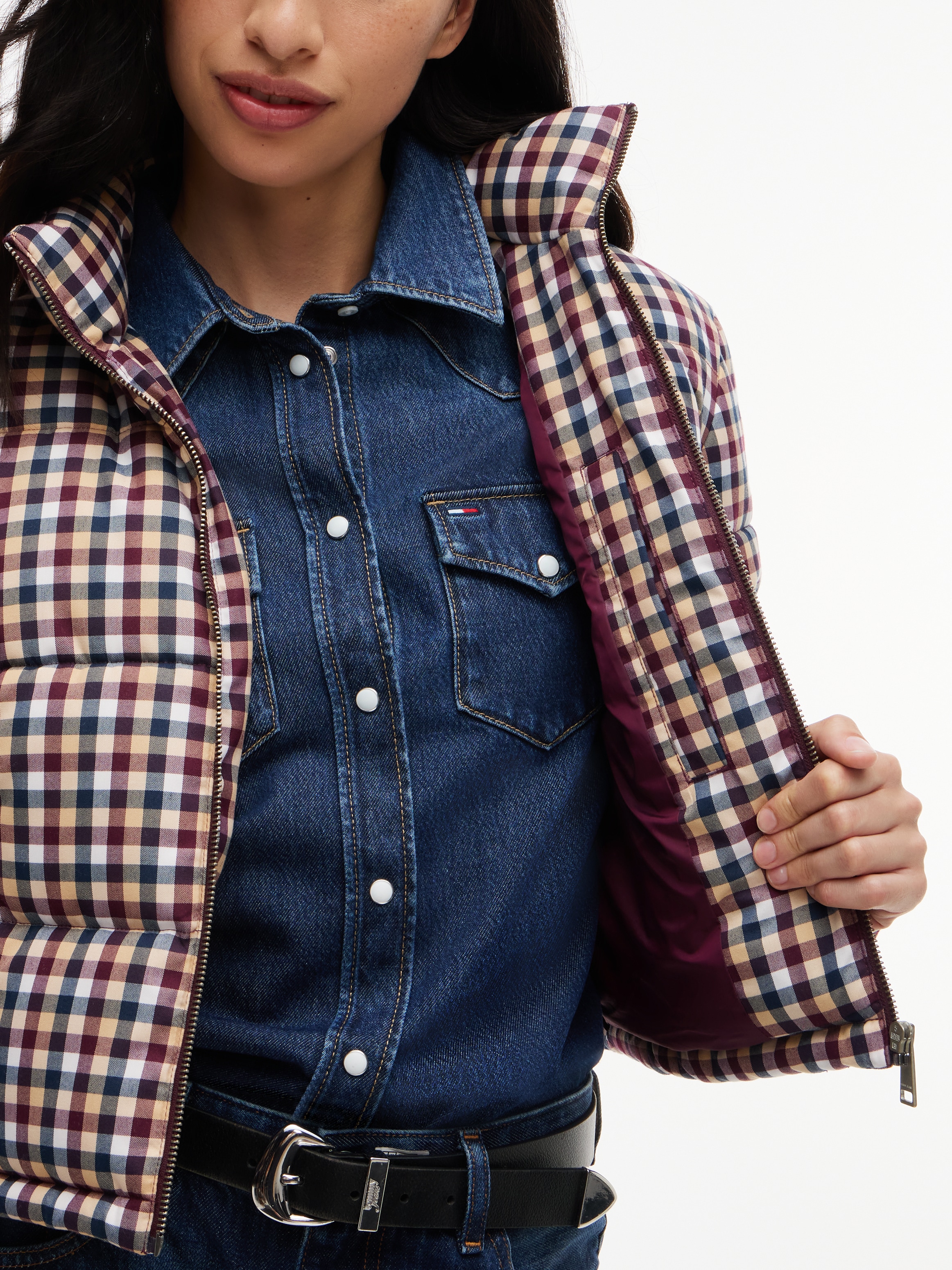 Tommy Jeans Steppjacke »TJW CROP CHECK PUFFER« Kunstfaser
