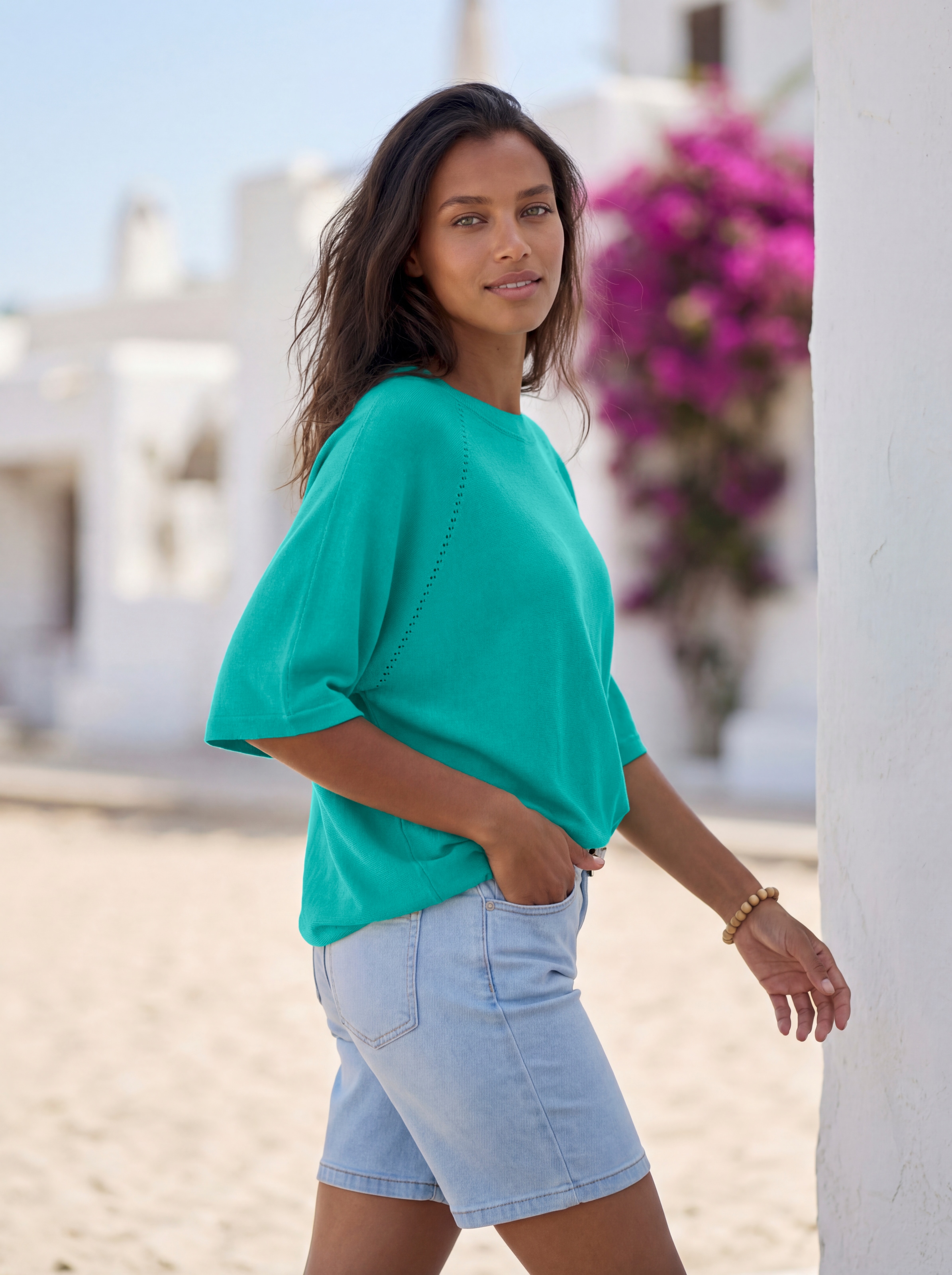 Vivance Kurzarmshirt »mit Lochstrickmuster« aus weichem Viskose-Strick