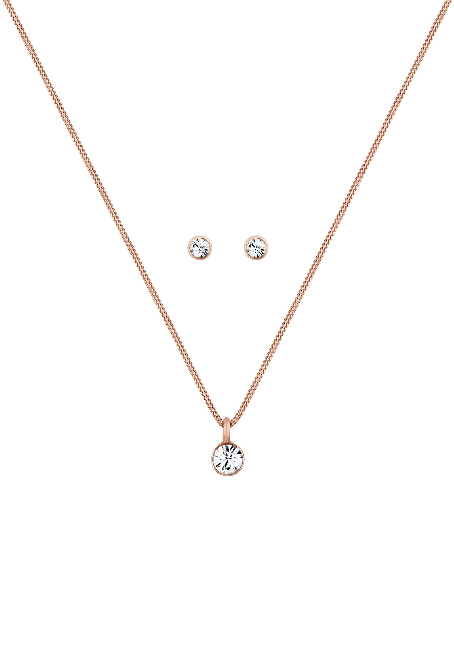 Elli Ohrring und Ketten Set »Schmuckset Kette Stecker Glas Kristalle Weiß 925 Sterling Silber« ()