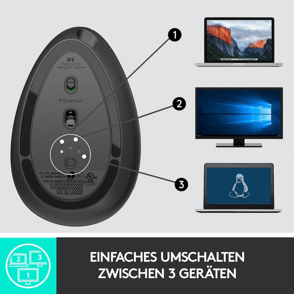 Logitech ergonomische Maus »MX Vertical«, Bluetooth