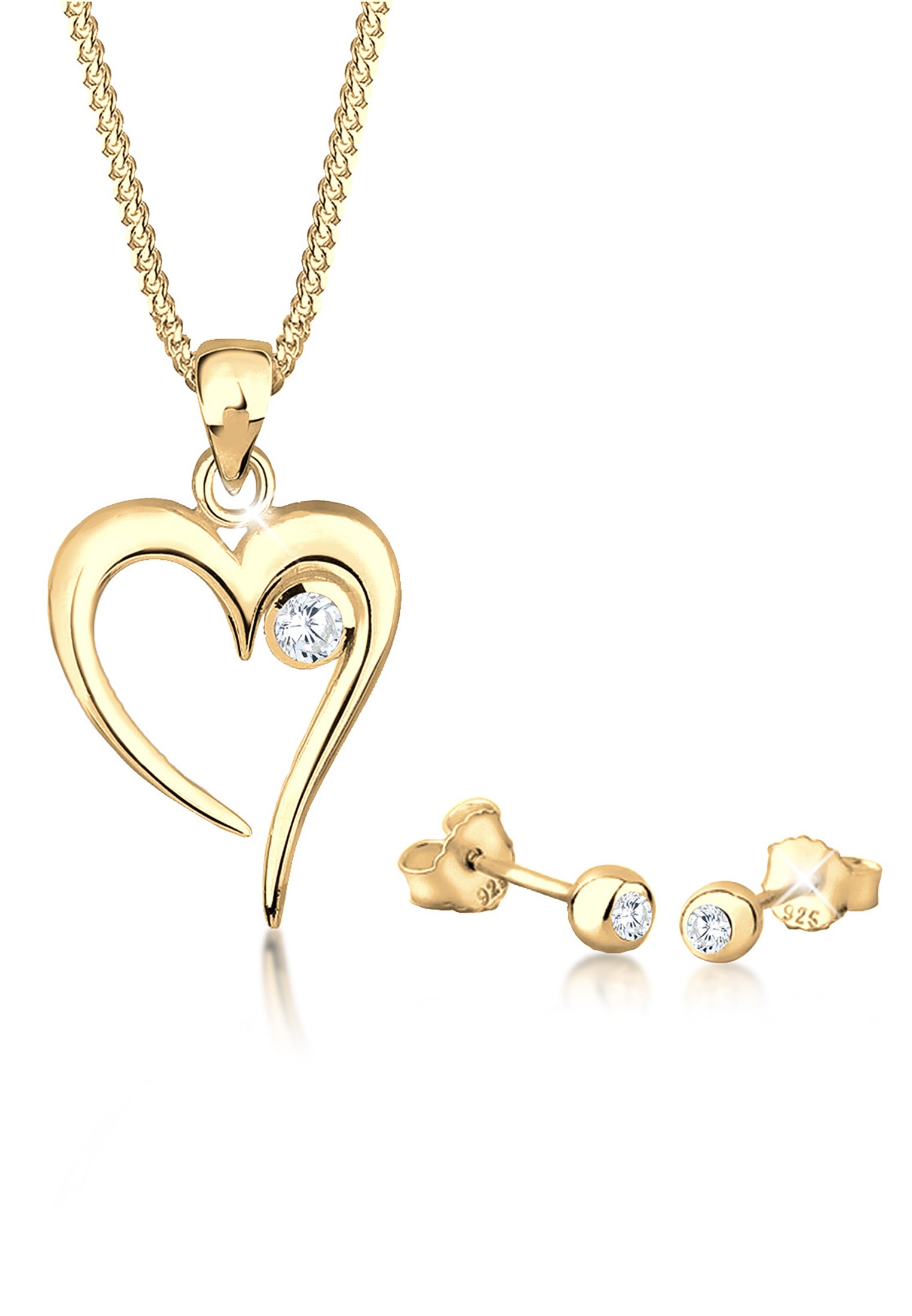 Elli Ohrring und Ketten Set »Schmuckset Herz Solitär Zirkonia In Love 925 Sterling Silber«