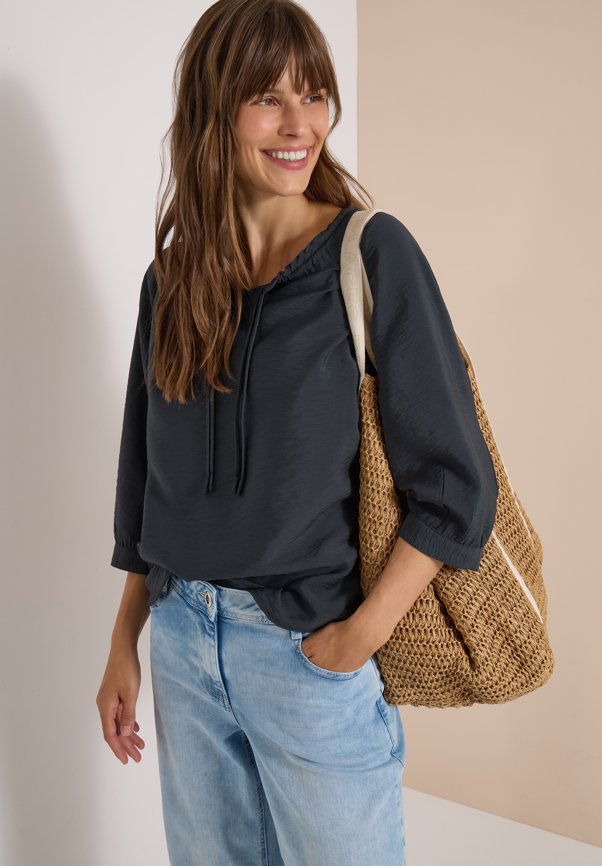 Cecil Carmenbluse Sommerbluse, Viskosemix, Carmenausschnitt