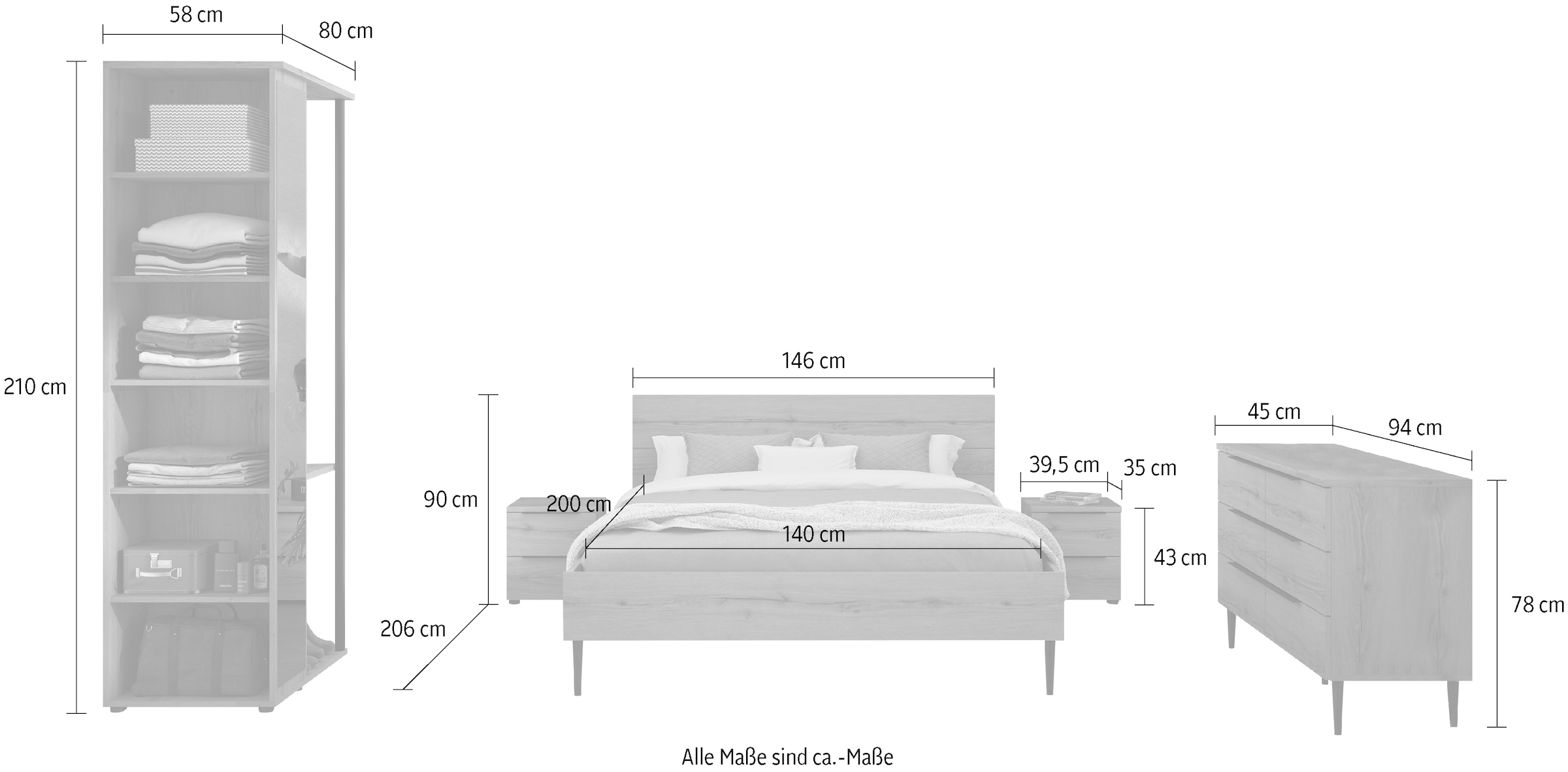 Gami Schlafzimmer-Set Vollständiges Zimmer mit funktionalen und praktischen Ablagen!