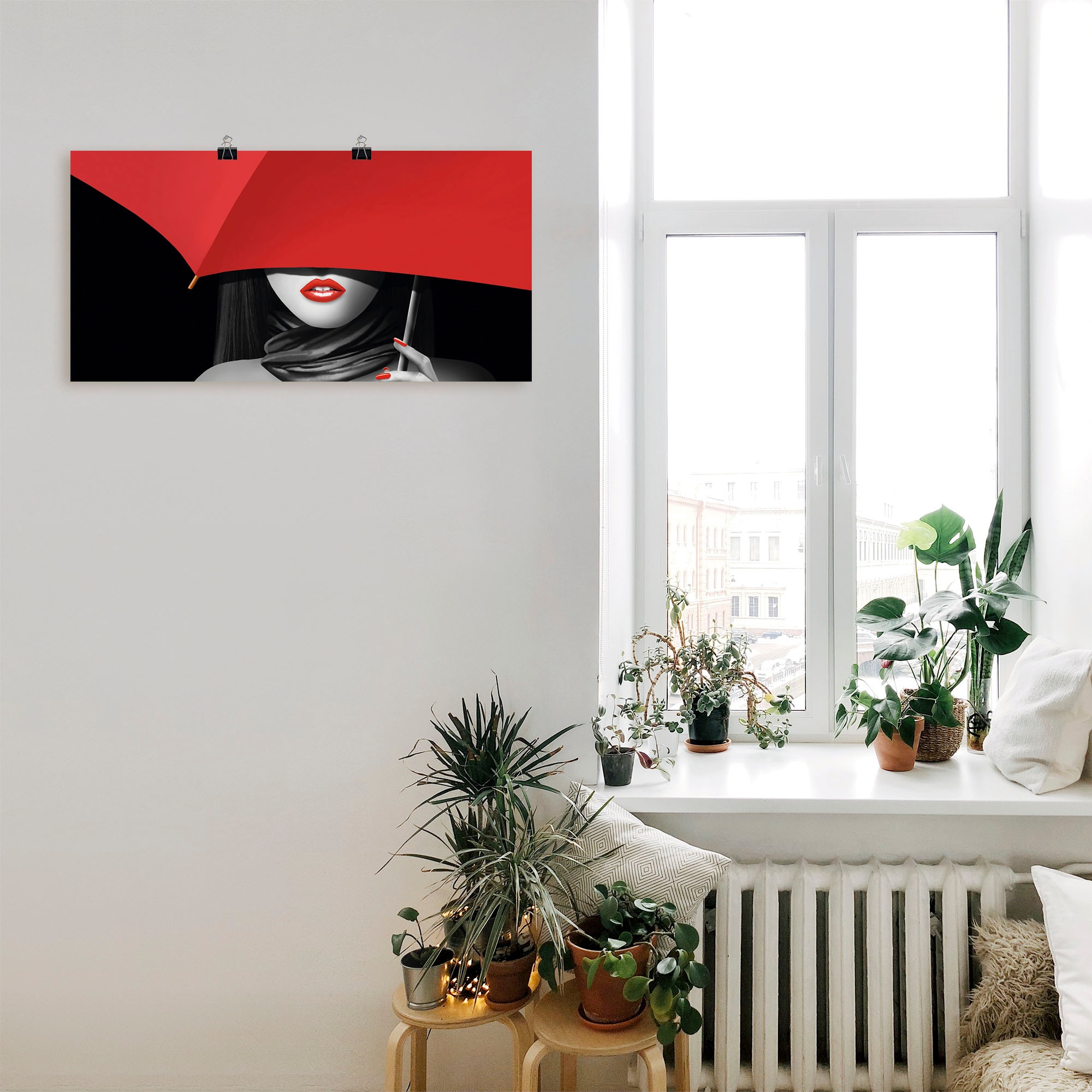 Artland Wandbild »Rote Lippen unter dem Regenschirm«, Frau, (1 St.), als Alubild, Outdoorbild, Poster, Wandaufkleber in verschied. Größen