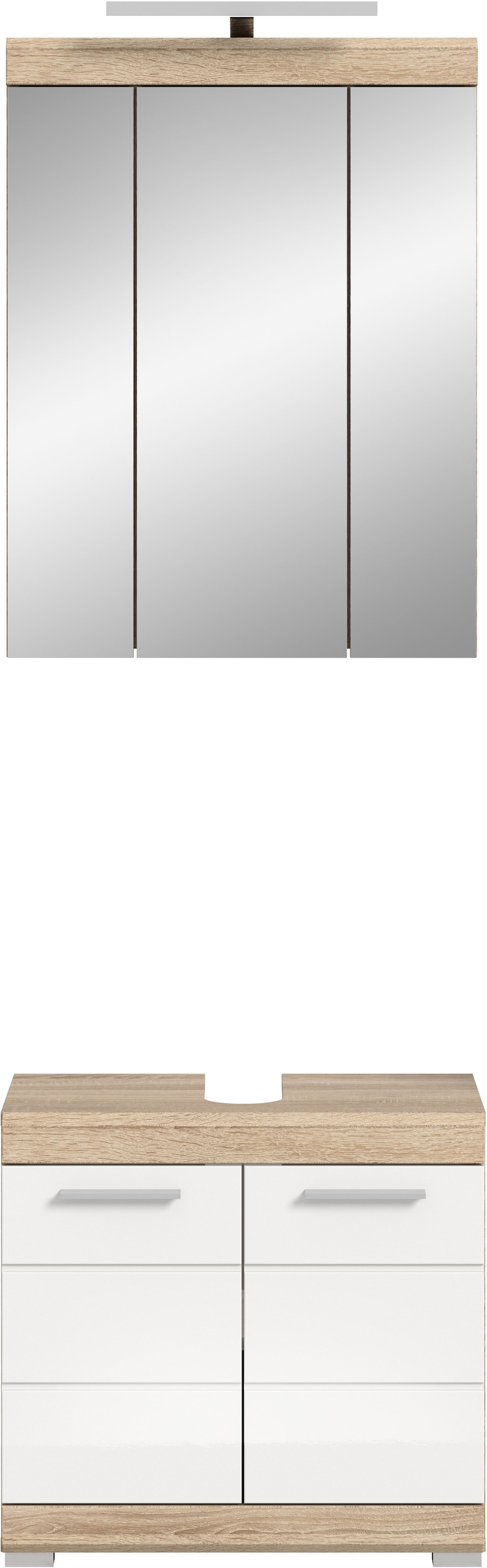 INOSIGN Badmöbel-Set »Siena, 2 teilig, inklusive LED Beleuchtung, bestehend aus:«, (Set), Waschbeckenunterschrank, Spiegelschrank, LED Badaufsatzleuchte
