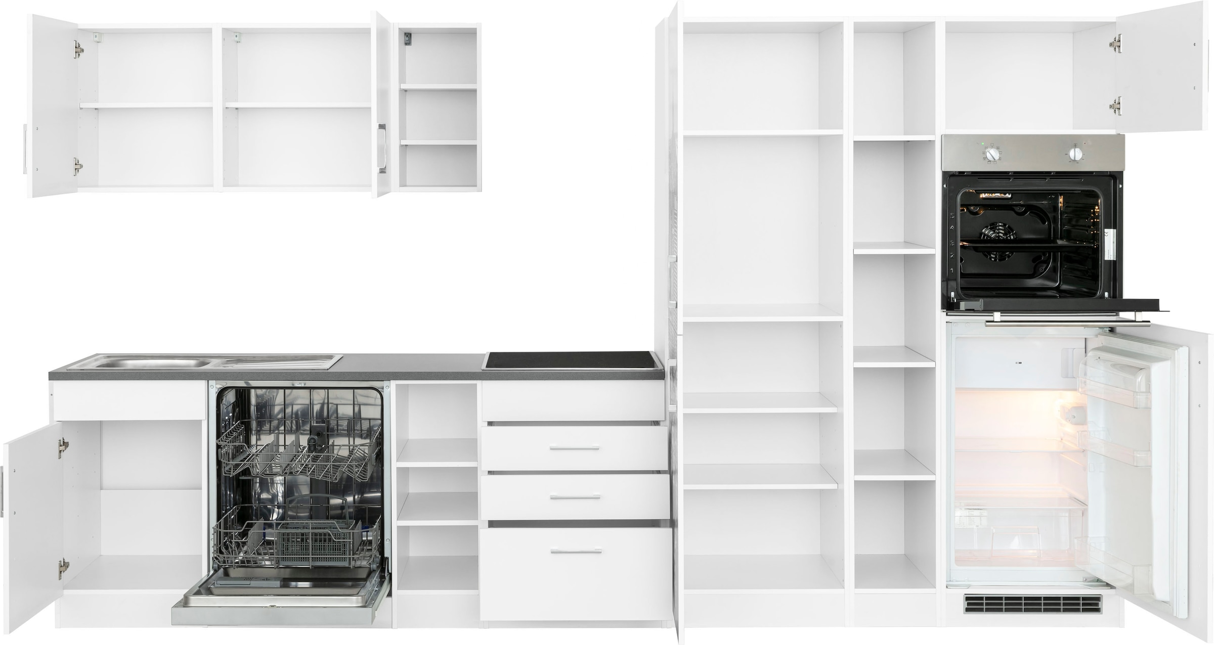 KOCHSTATION Küchenzeile »KS-Paris – Küchen mit einzigartigen Fotomotiven auf den Fronten« Breite 350 cm, wahlweise mit E-Geräten und Induktion