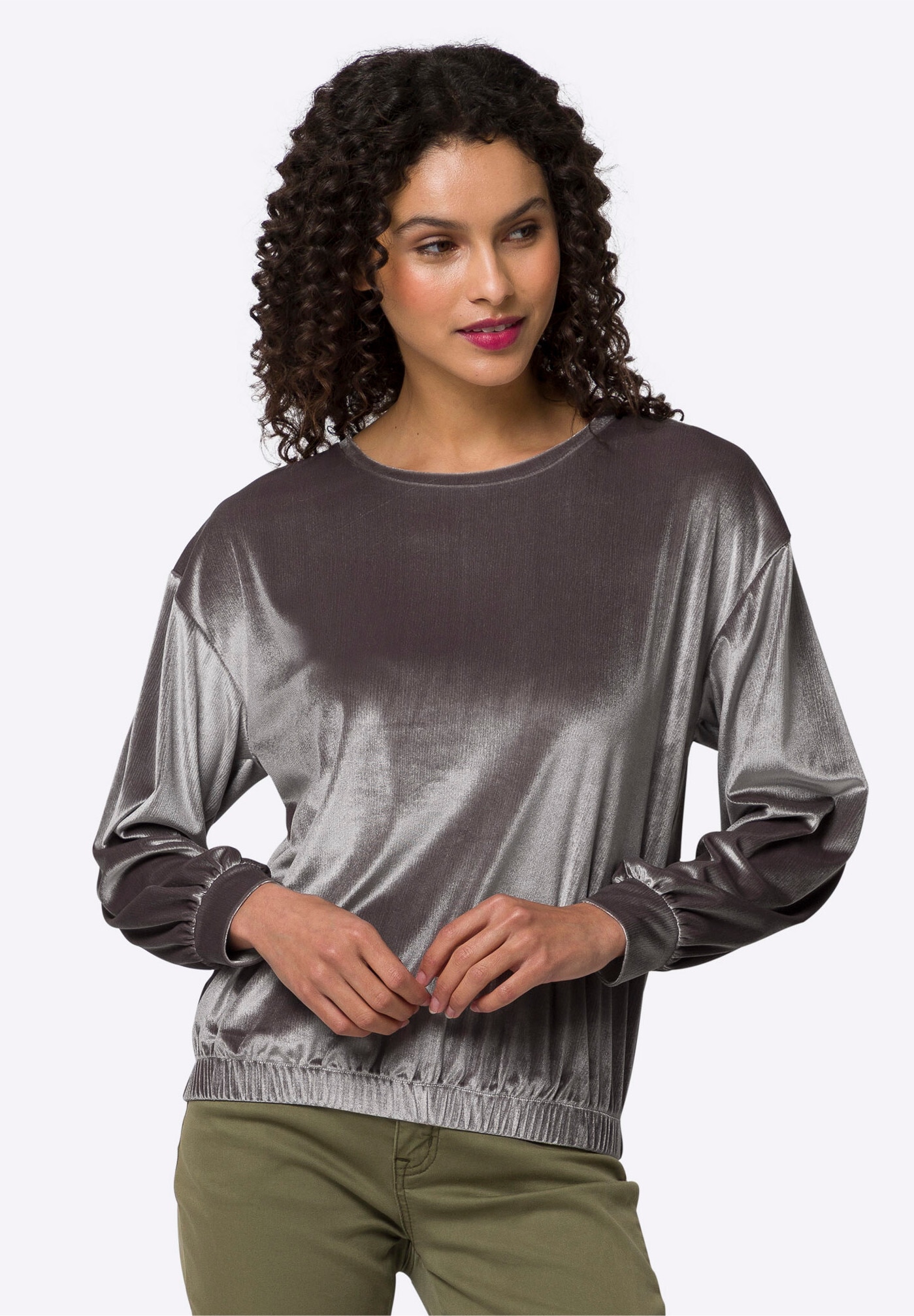 heine Shirtjacke »Samt-Shirt Rundhalsshirt in Samt-Optik«
