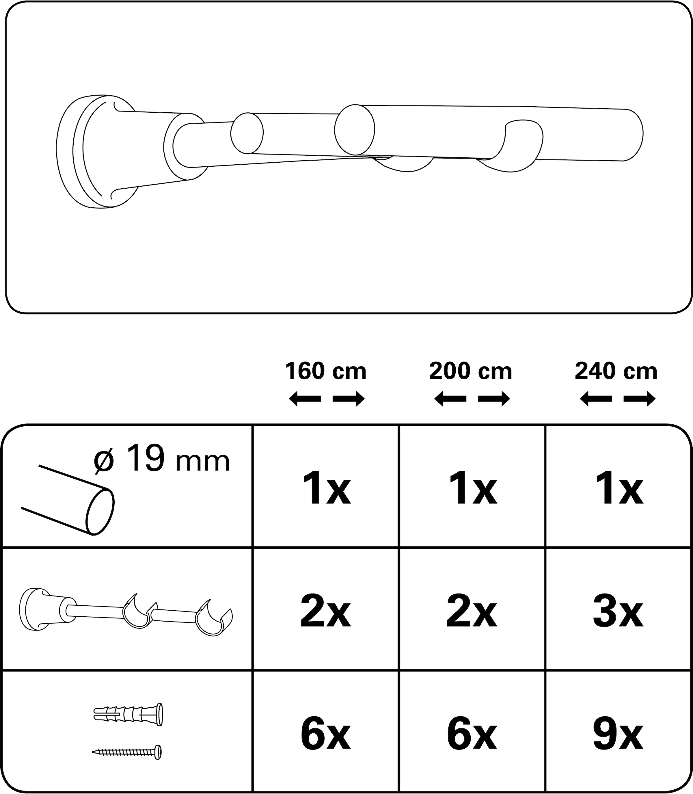 GARDINIA Gardinenstange »Set Metall«, 2 läufig-läufig, Fixmaß, 2-Lauf
