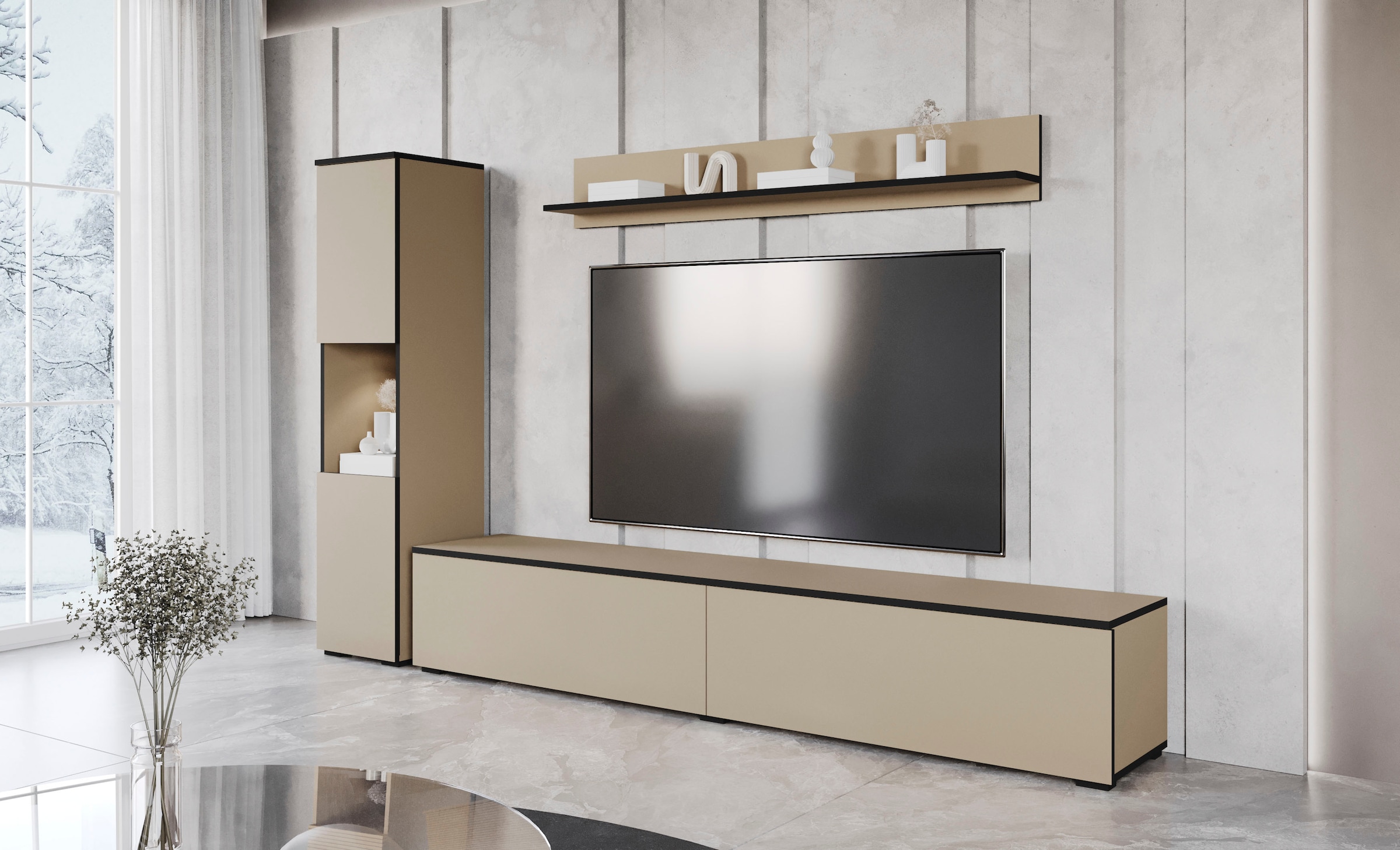 INOSIGN Wohnwand »PARIS«, (Komplett-Set, 3 St.), TV-Wand 220cm breite, grifflose Design, stehend und hängend montierbar