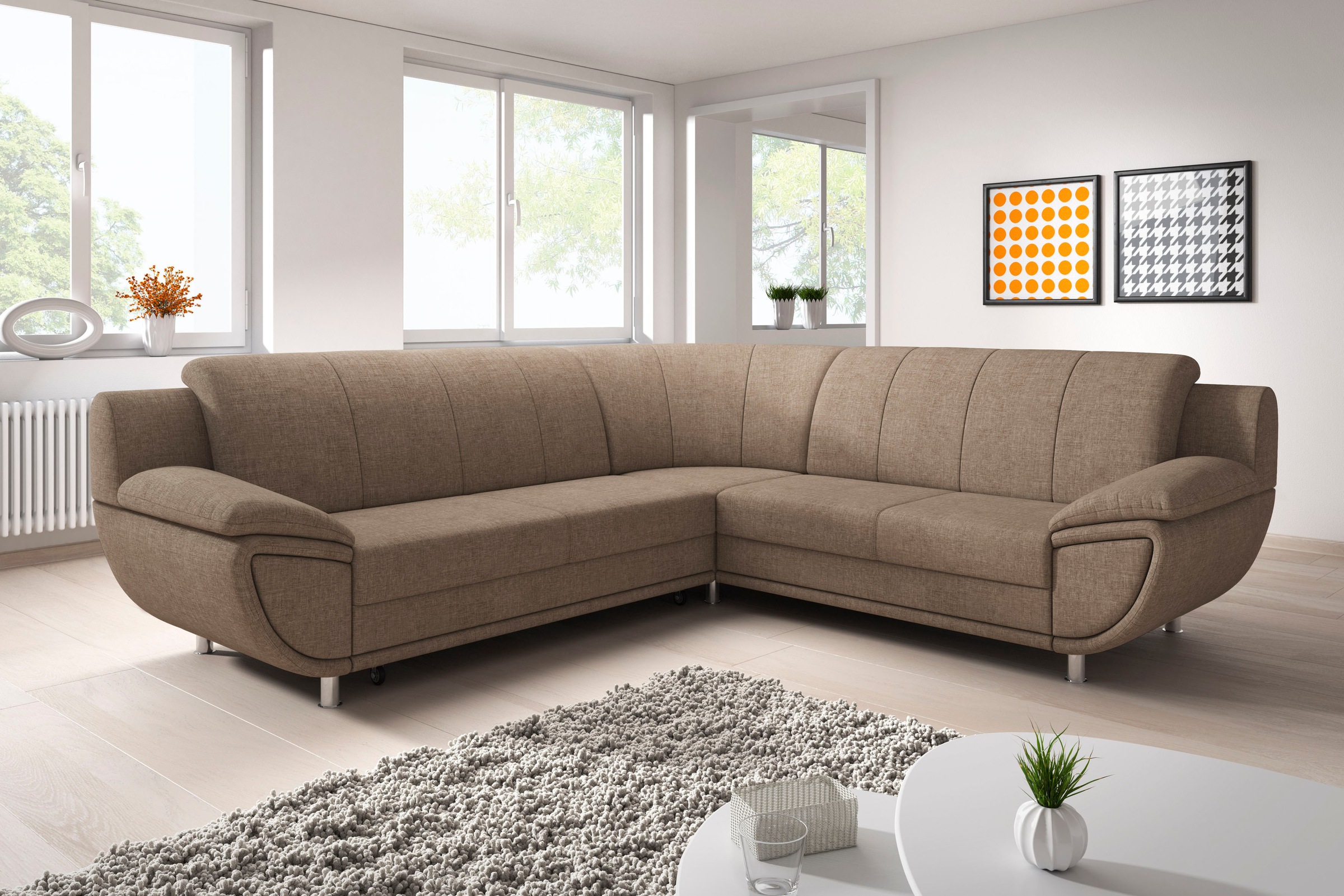 TRENDMANUFAKTUR Ecksofa »Rondo II, zeitlos & elegant, bequeme Armlehnen, L-Form«, wahlweise mit Federkern, wahlweise mit Bettfunktion, B/T 267/247cm